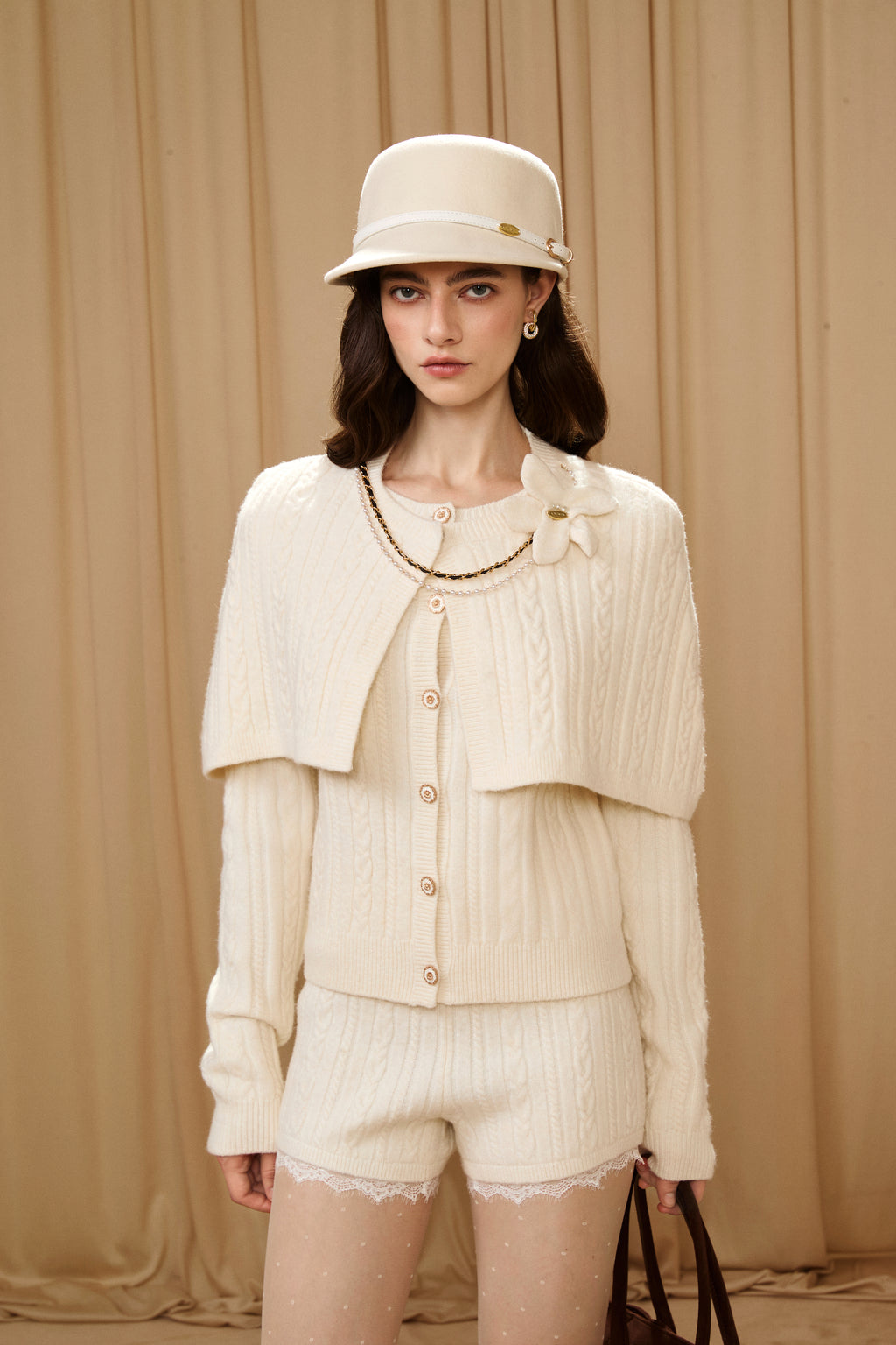 White Iris Pearl Knit Cape Cardigan / Pants