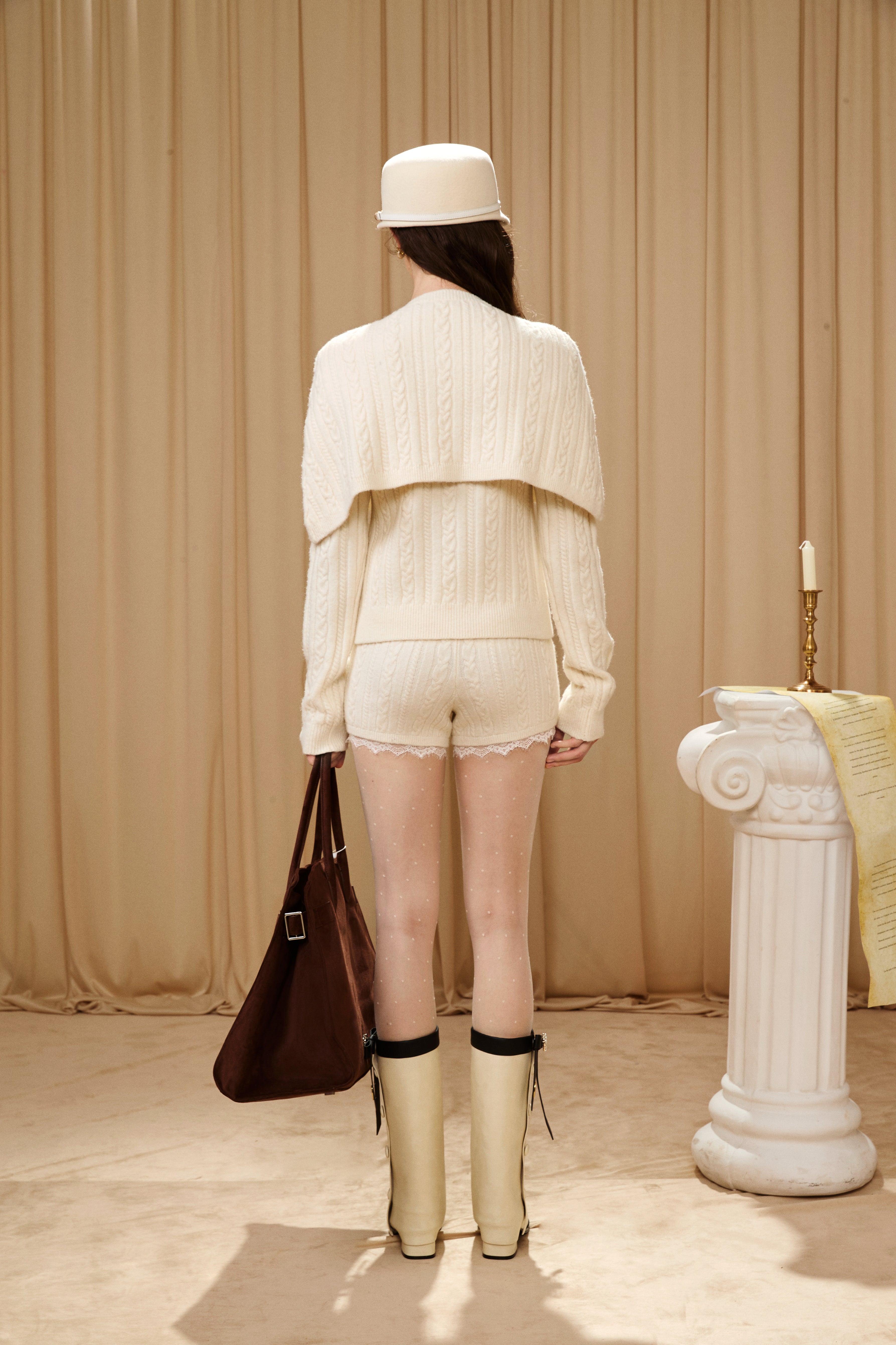 White Iris Pearl Knit Cape Cardigan / Pants