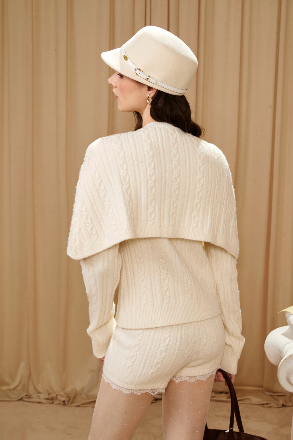 White Iris Pearl Knit Cape Cardigan / Pants