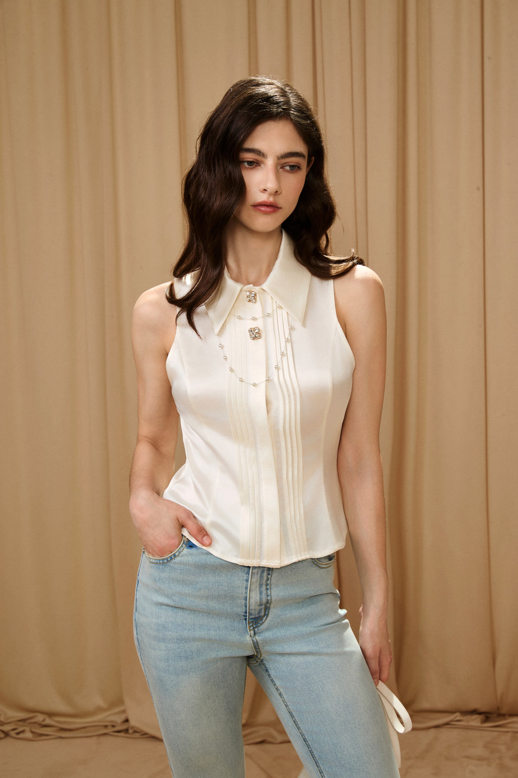 White Off-Shoulder Glitter Mesh Twin Set Top