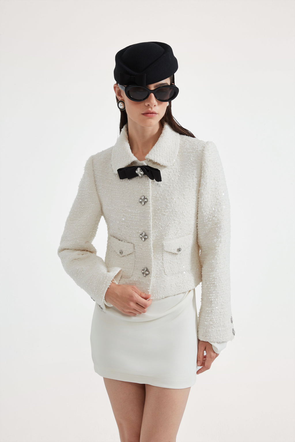 White Tweed Bow Jacket (Detachable Bow)