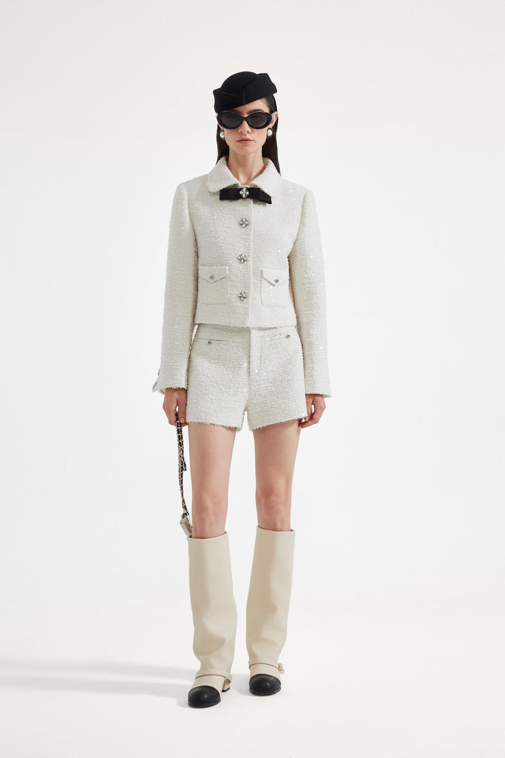 White Tweed Bow Jacket (Detachable Bow)