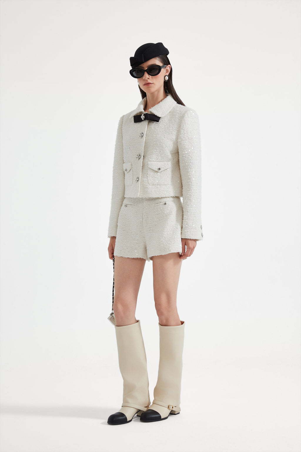 White Tweed Bow Jacket (Detachable Bow)