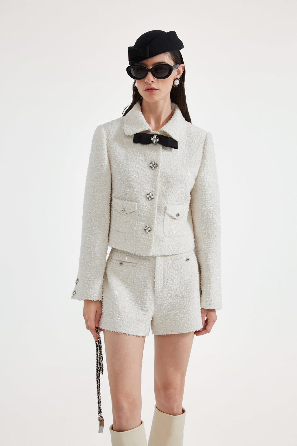 White Tweed Bow Jacket (Detachable Bow)