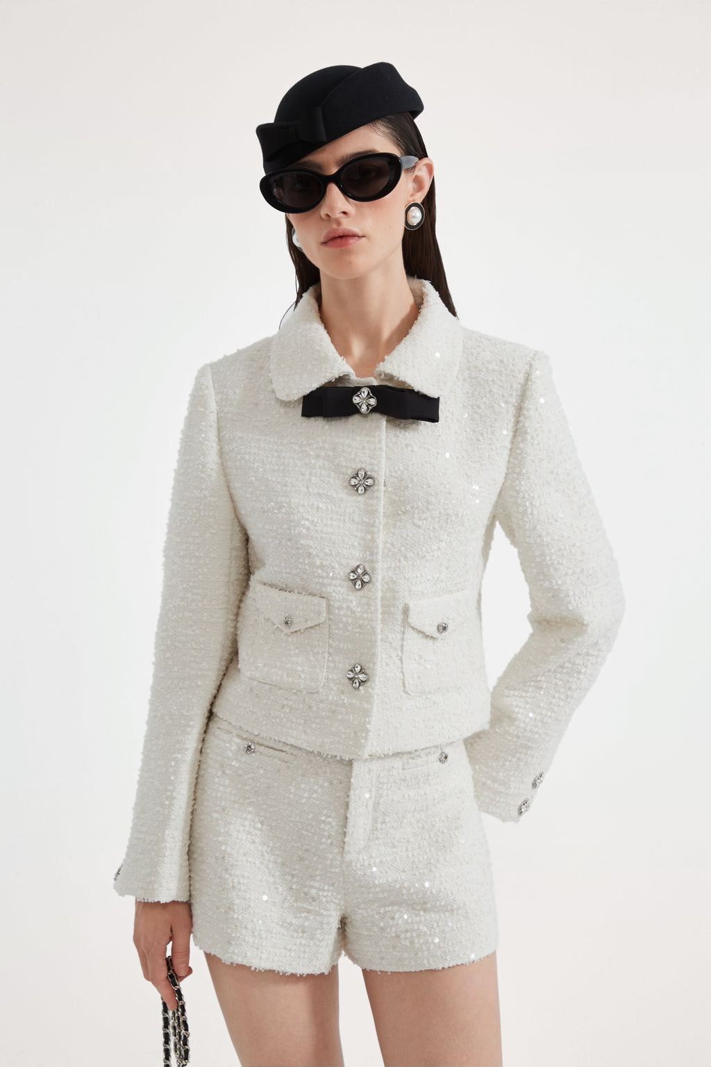 White Tweed Bow Jacket (Detachable Bow)