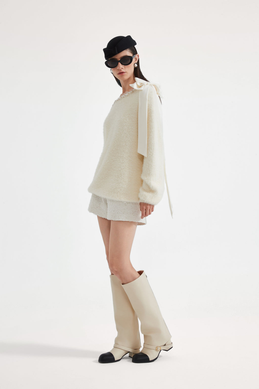 White Off-The-Shoulder Beaded Sweater