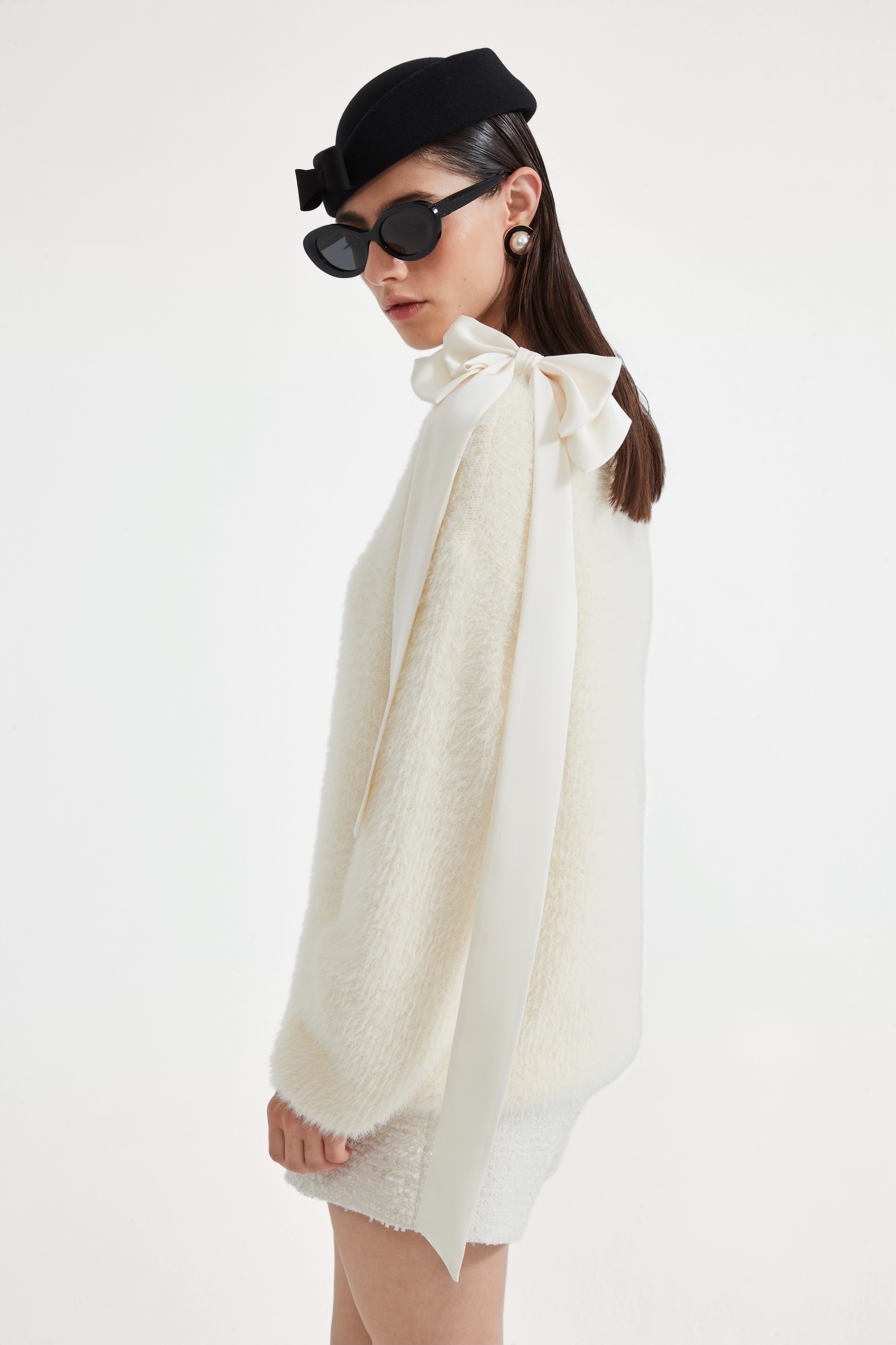 White Off-The-Shoulder Beaded Sweater