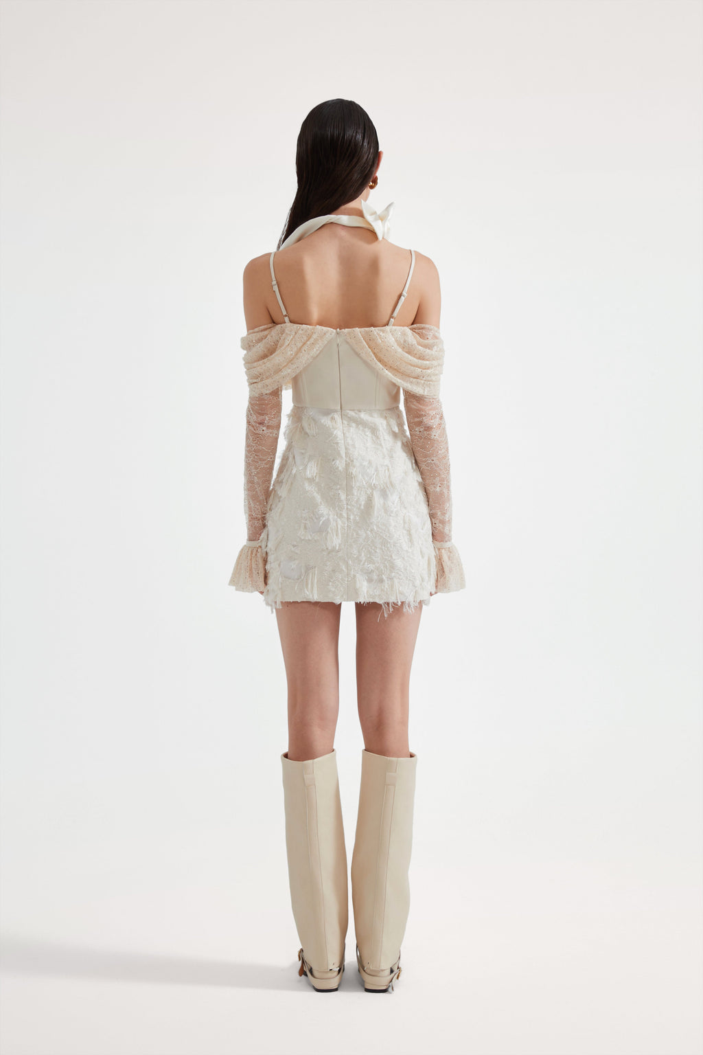 White Collar Halter Bow Lace Top