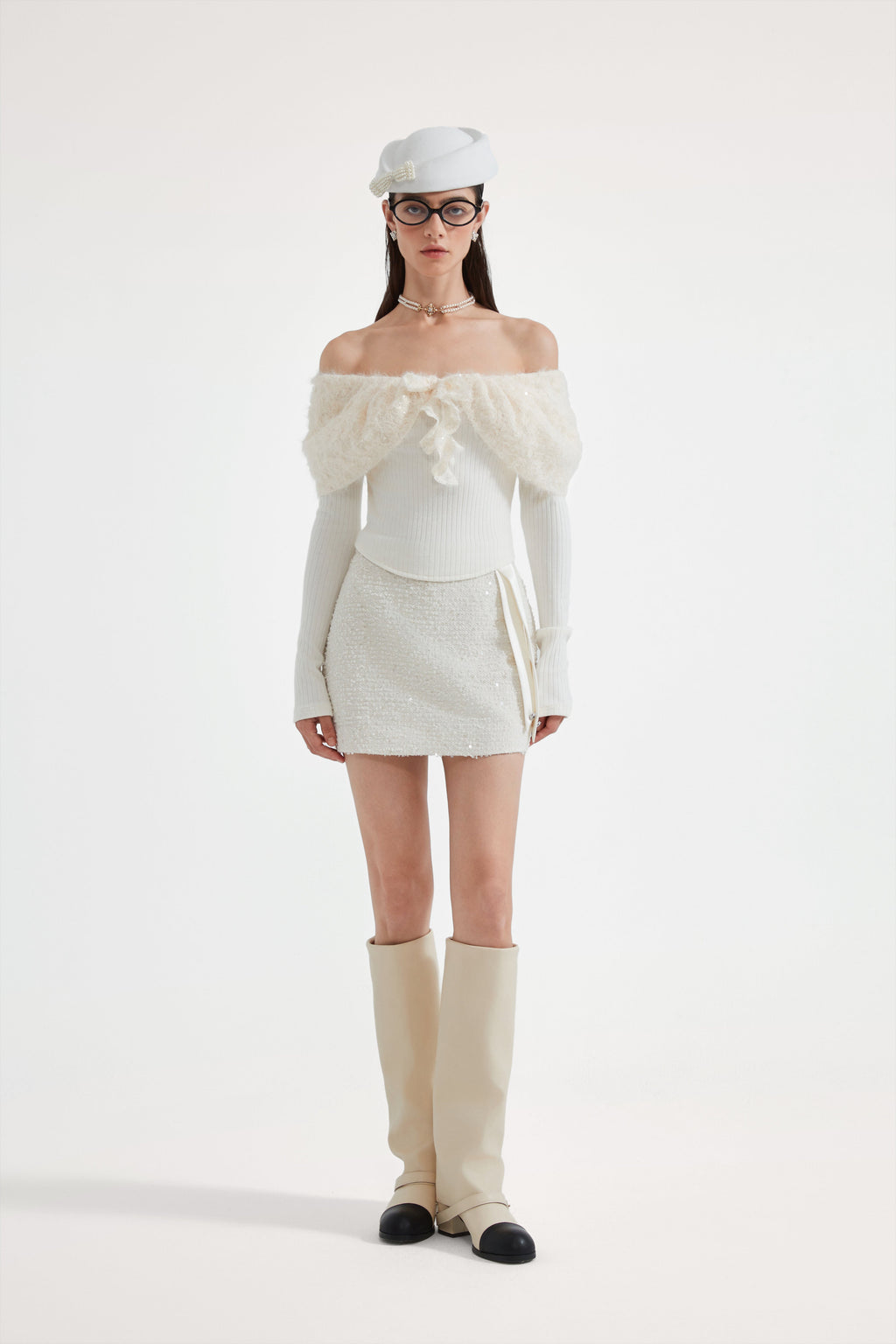 White Tweed Pencil Skirt