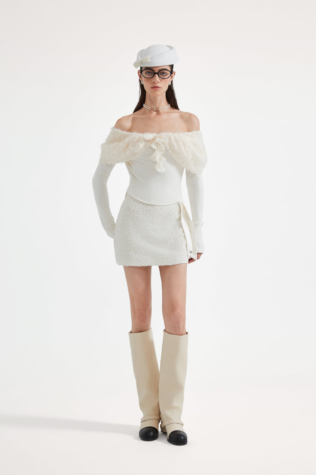 White Tweed Pencil Skirt