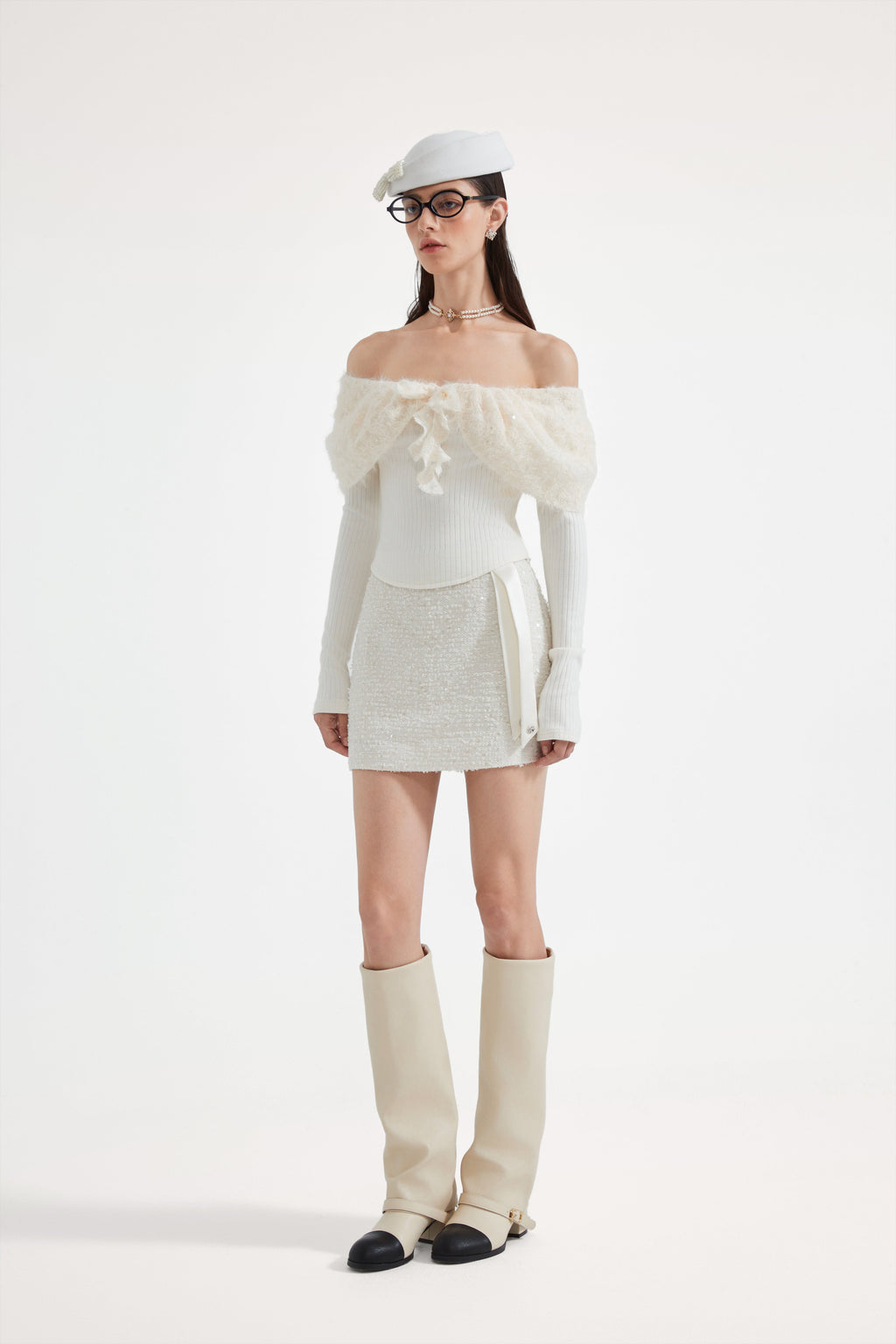 White Tweed Pencil Skirt