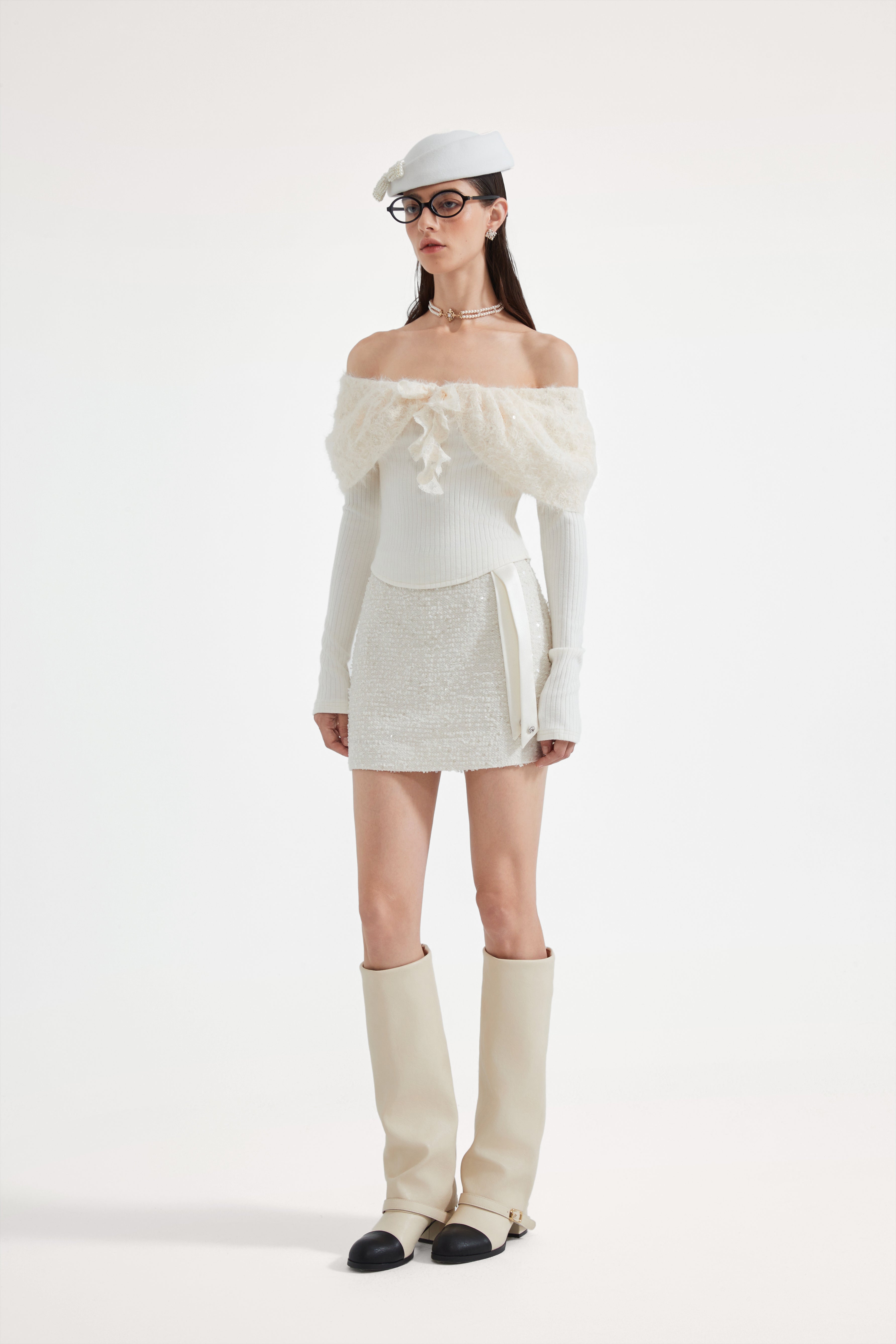 White Tweed Pencil Skirt