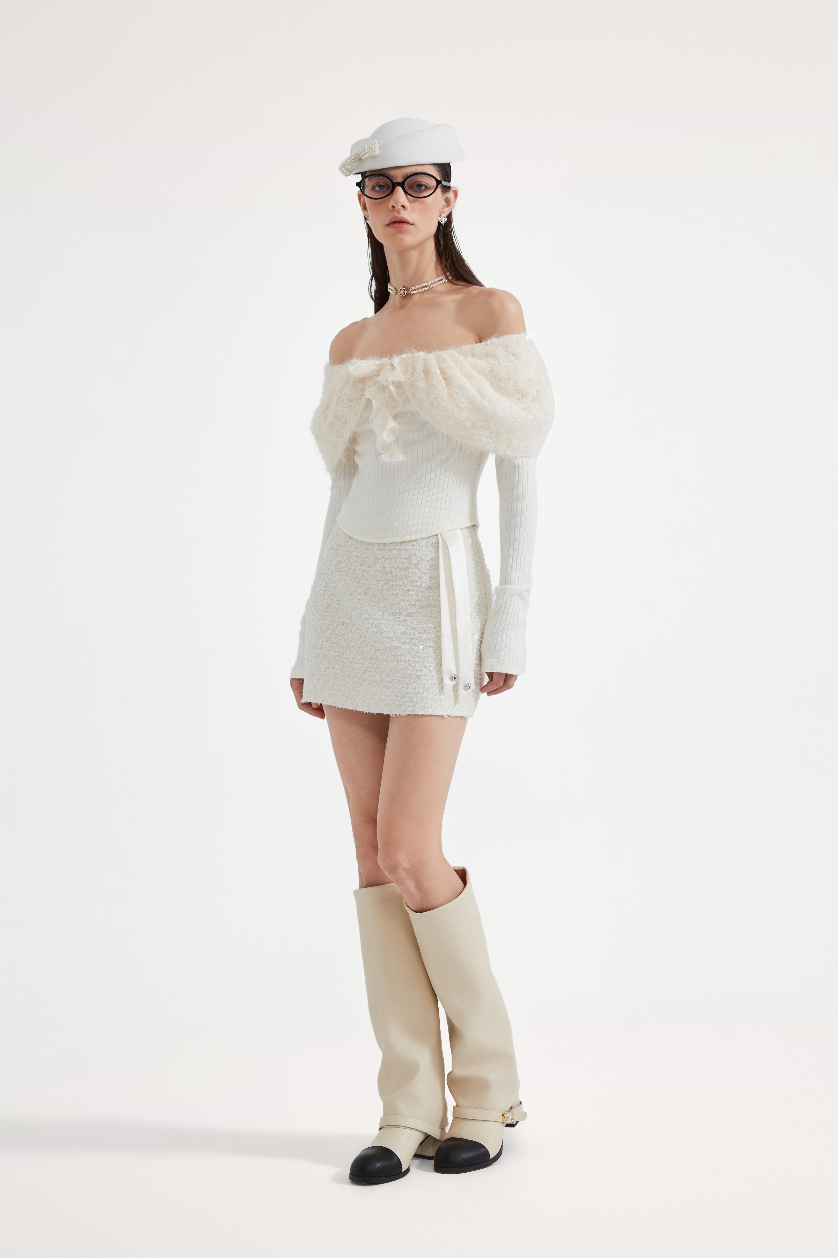 White Tweed Pencil Skirt