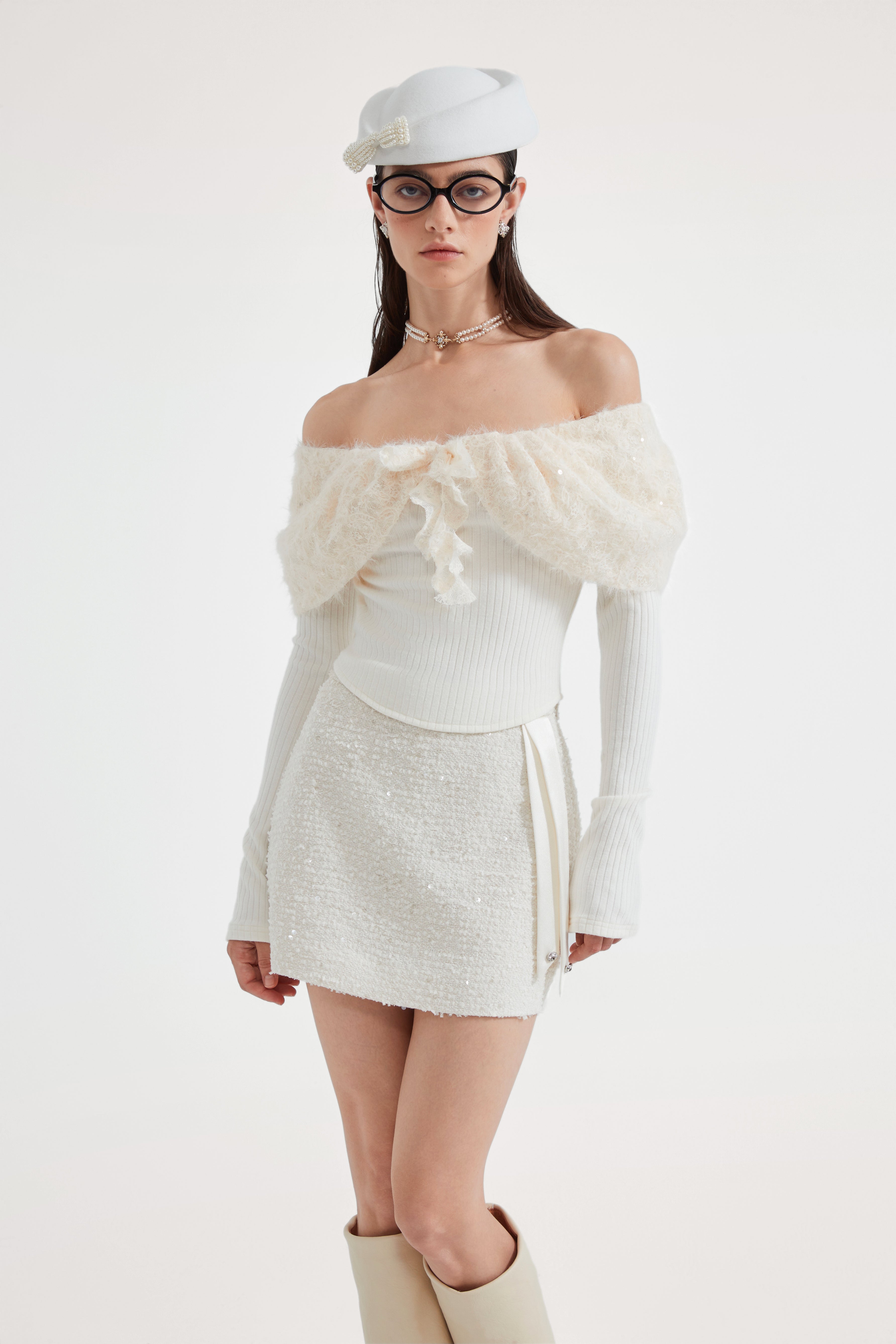 White Tweed Pencil Skirt