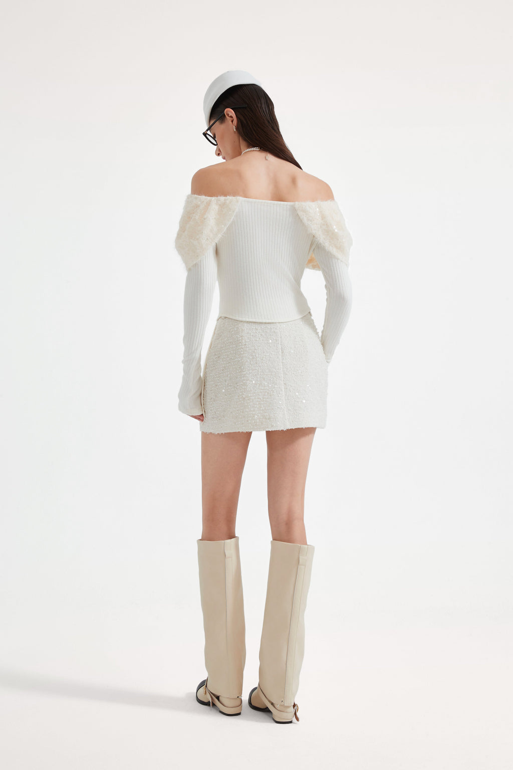 White Knitted Lace Off-The-Shoulder Top