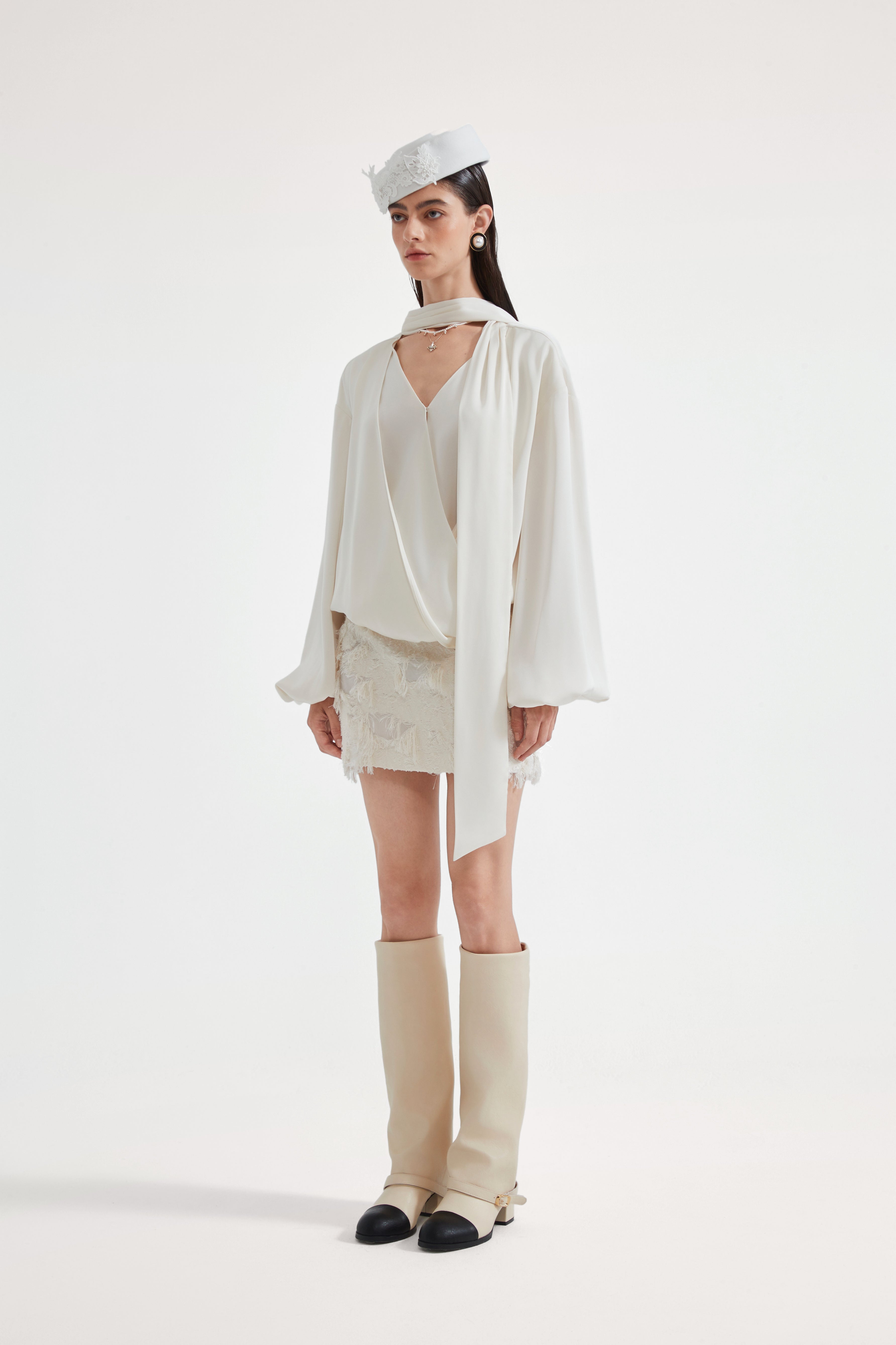 White Satin Ribbon Blouse