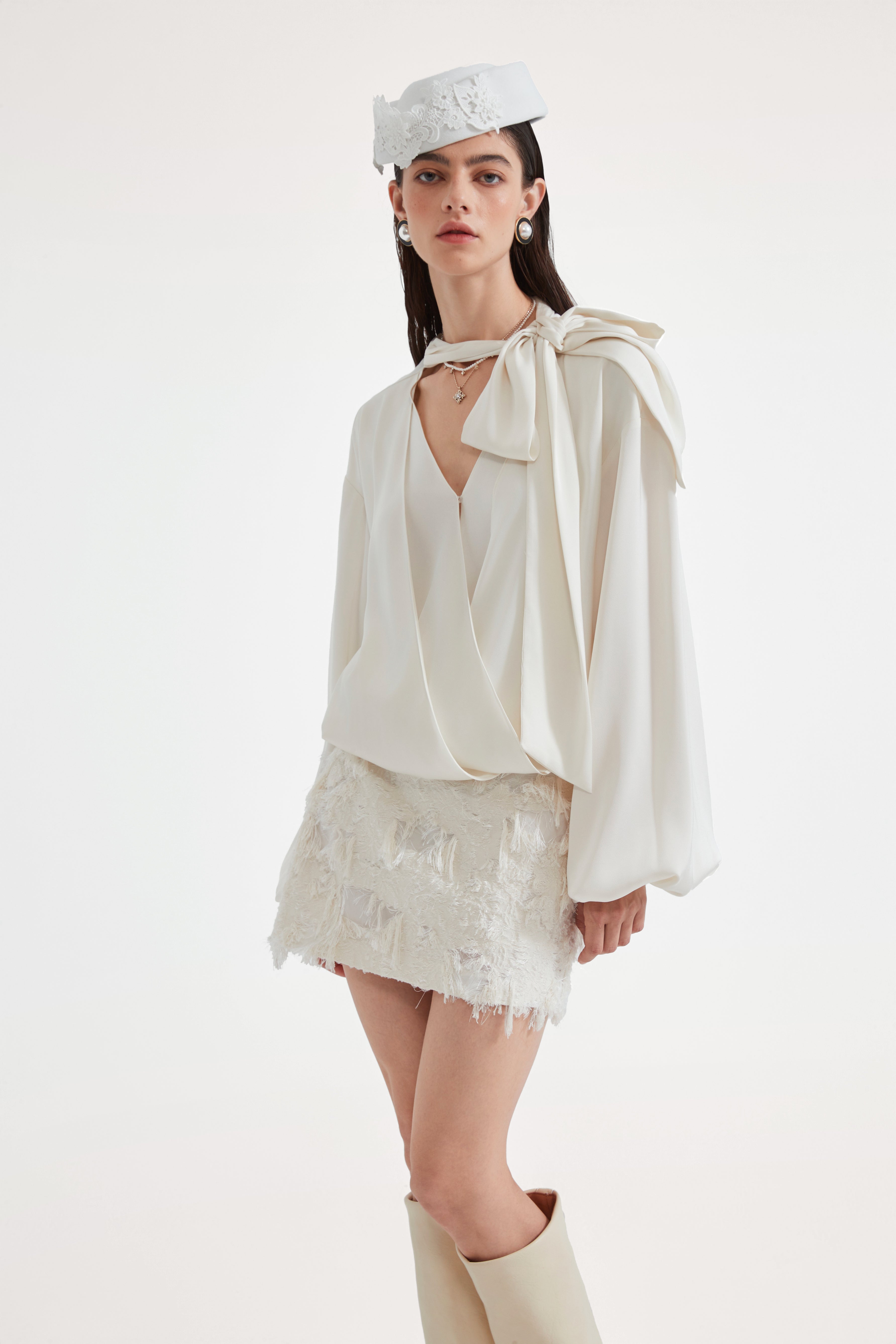 White Satin Ribbon Blouse