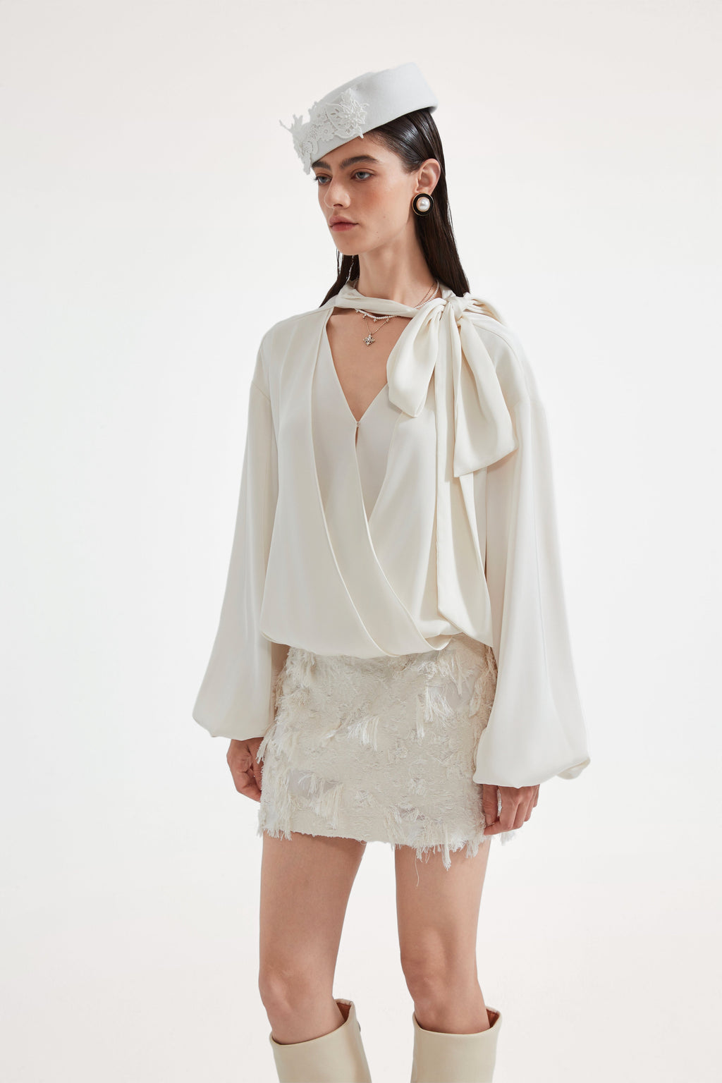 White Satin Ribbon Blouse