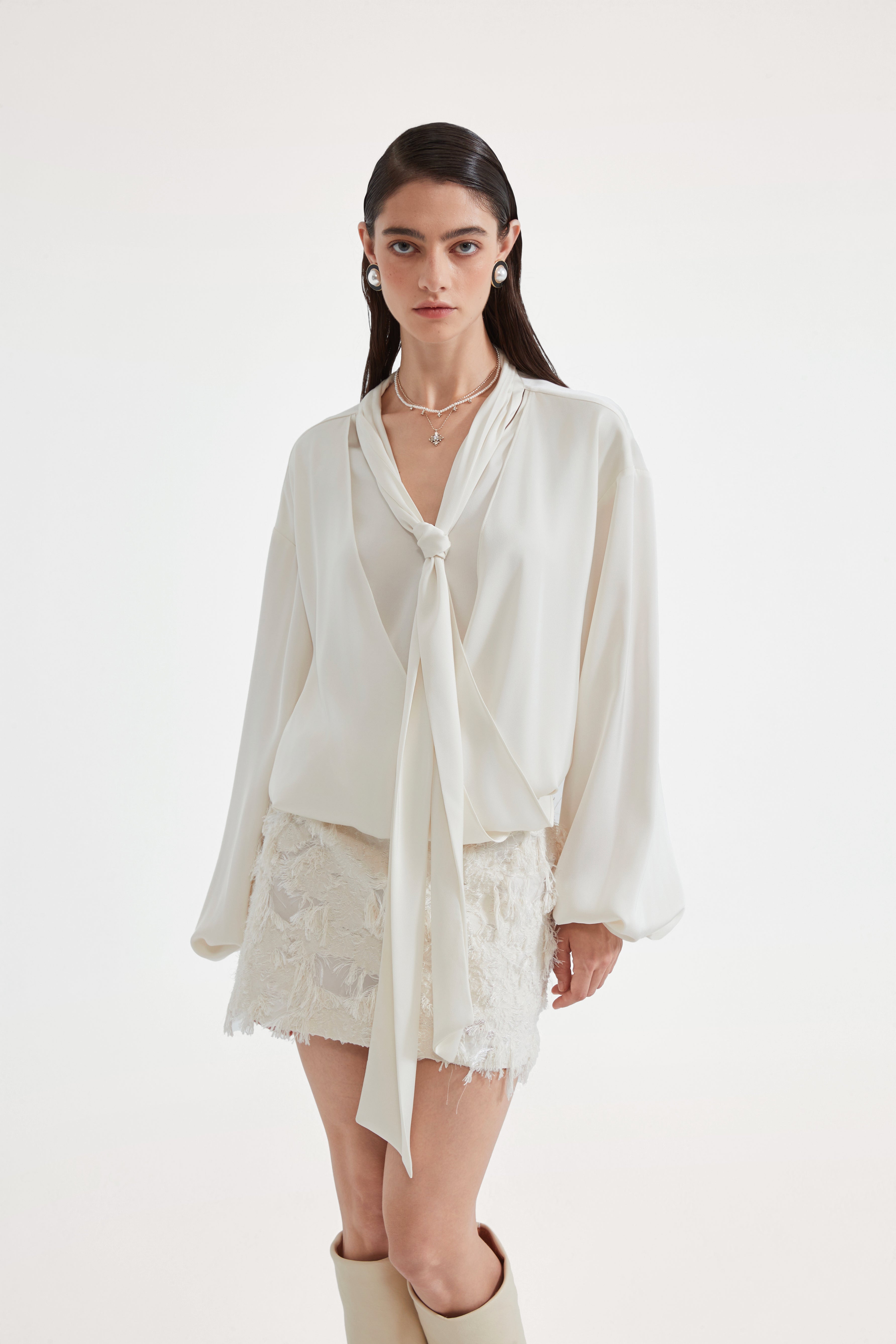 White Satin Ribbon Blouse