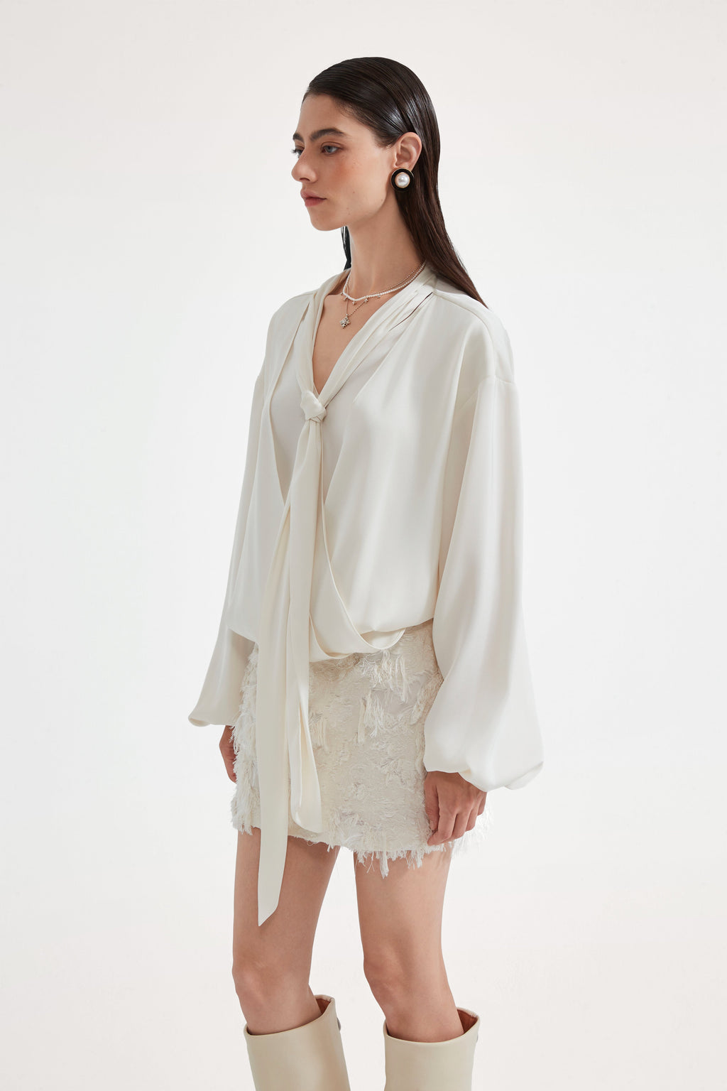 White Textured Fringe Skirt