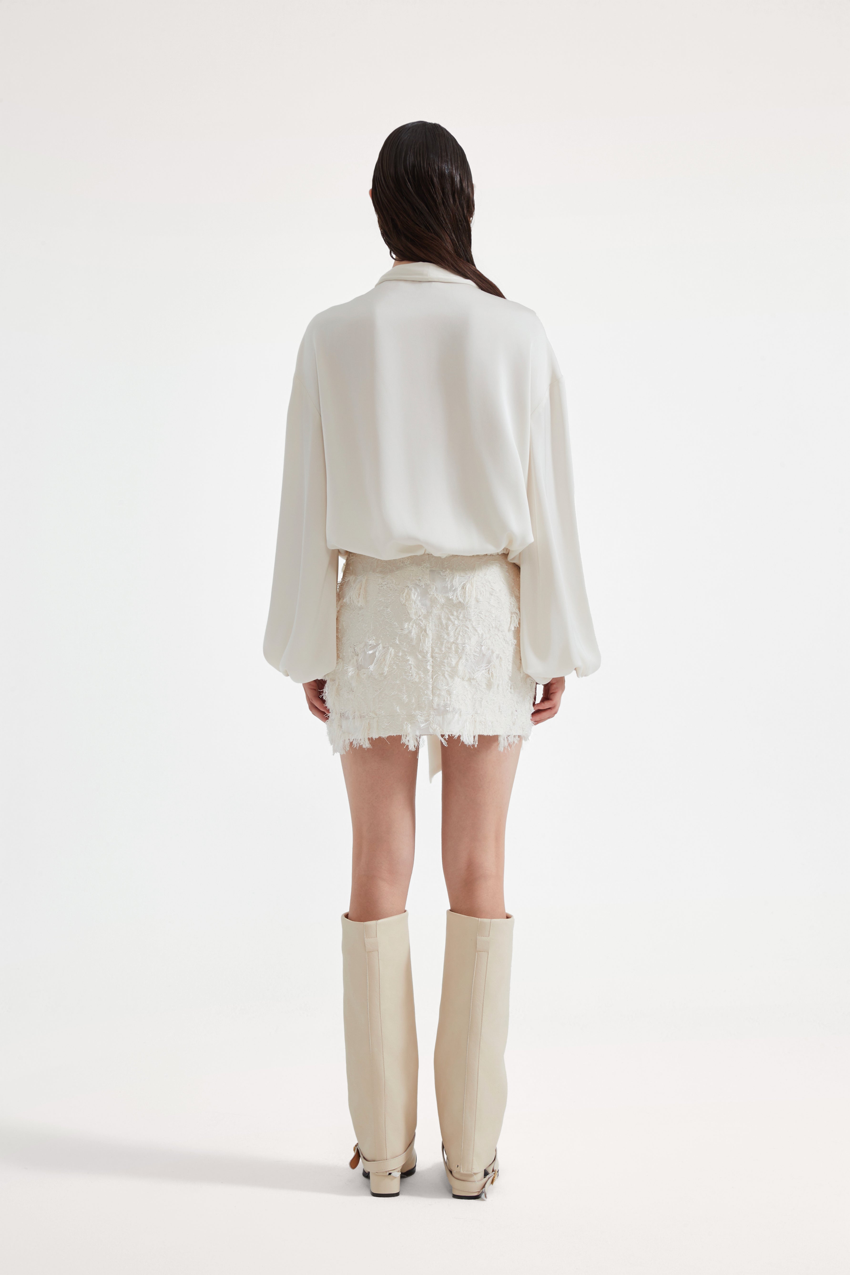 White Textured Fringe Skirt