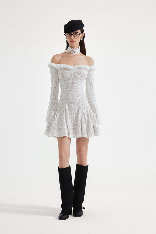 White Lace Off-The-Shoulder Dress