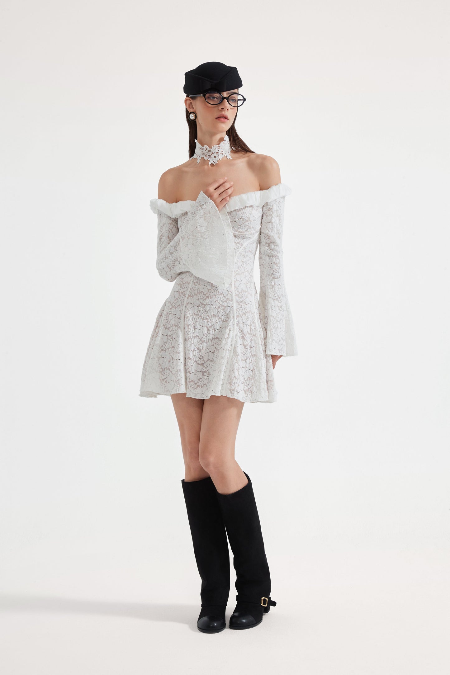 White Lace Off-The-Shoulder Dress