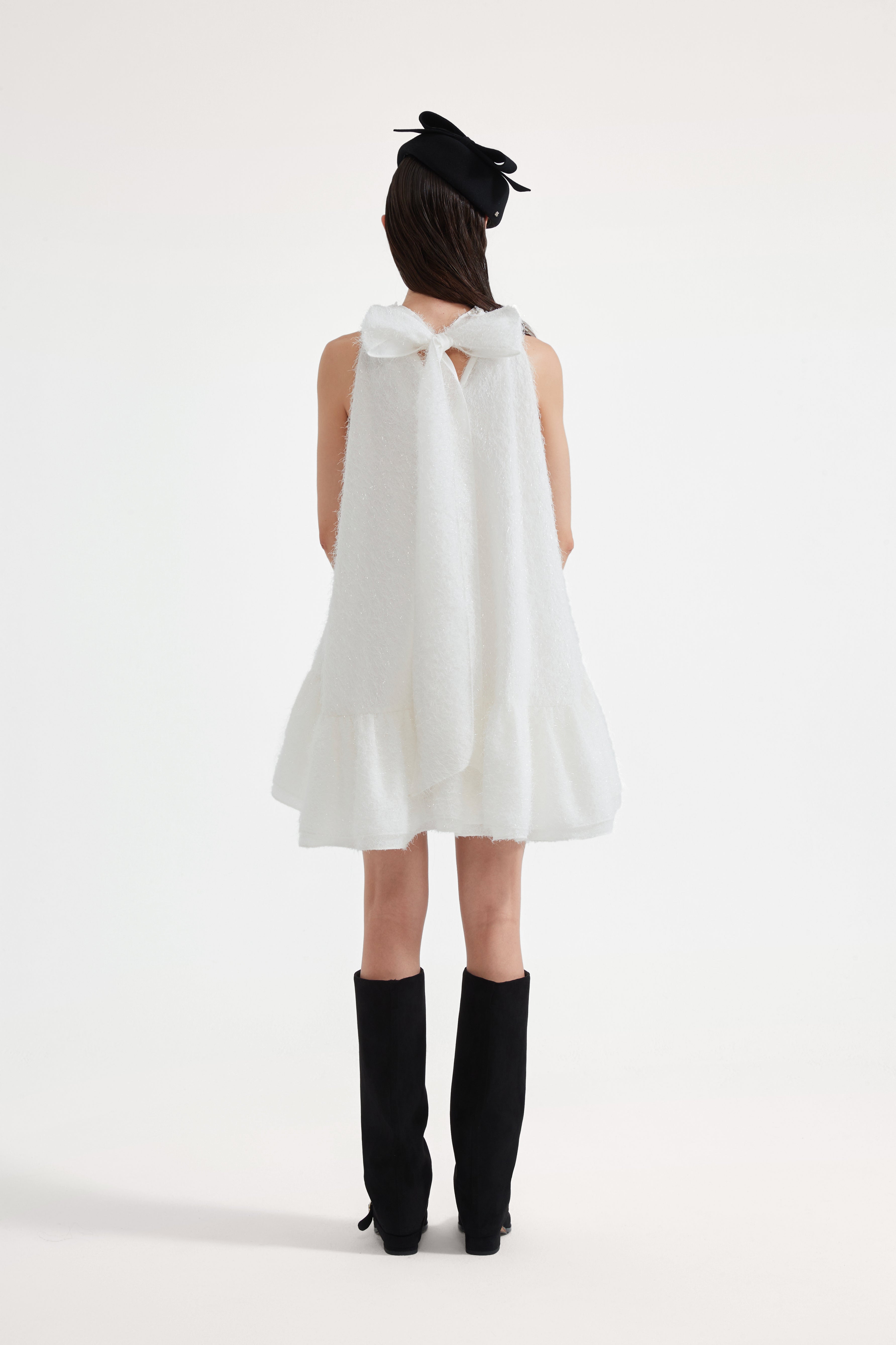 White Halter Silver Lace-Up Dress