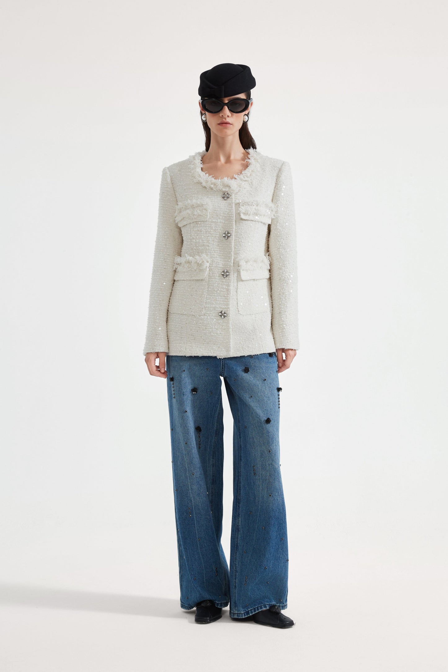 Straight-Leg Beaded Jeans