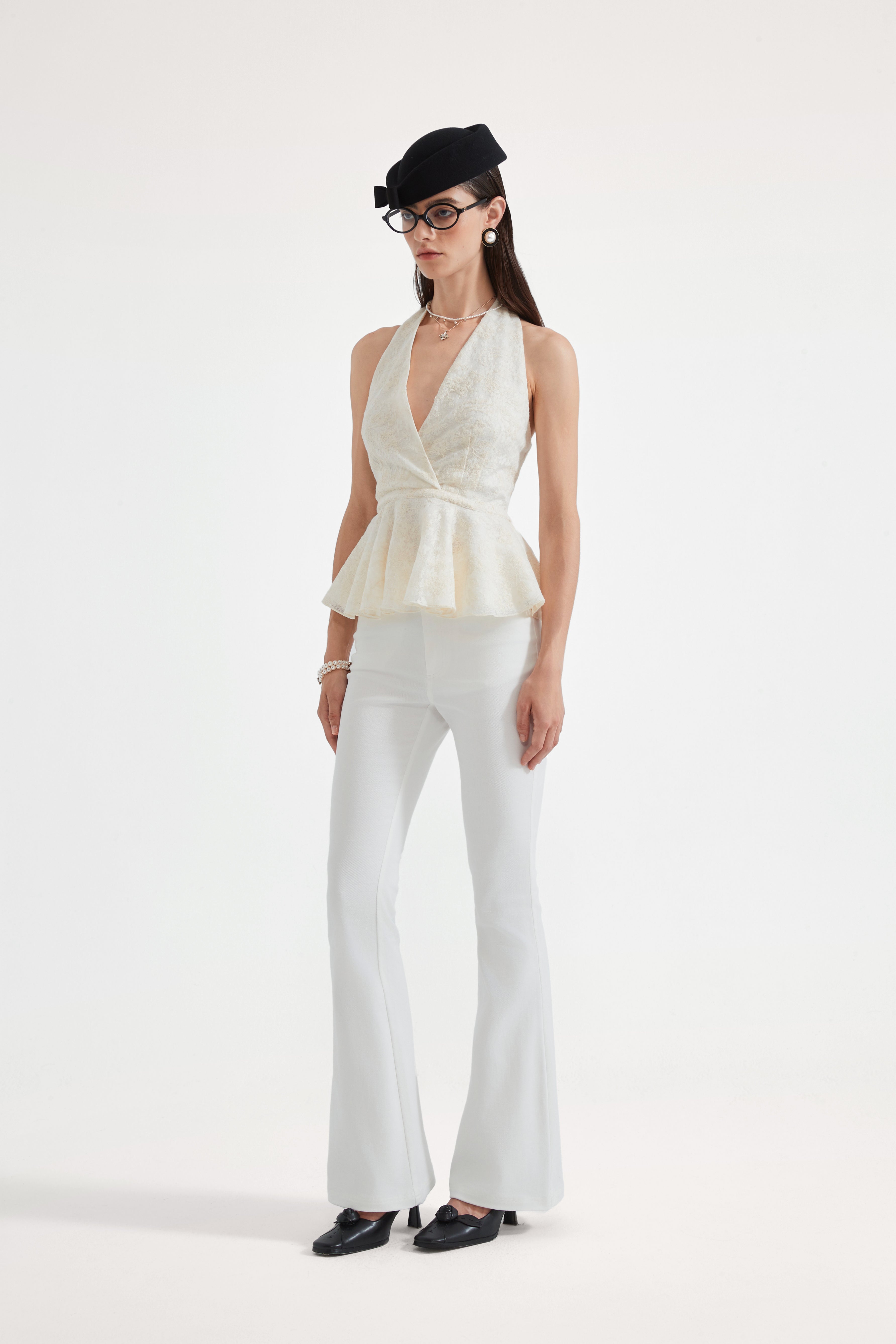 White Fitted Flare Jeans