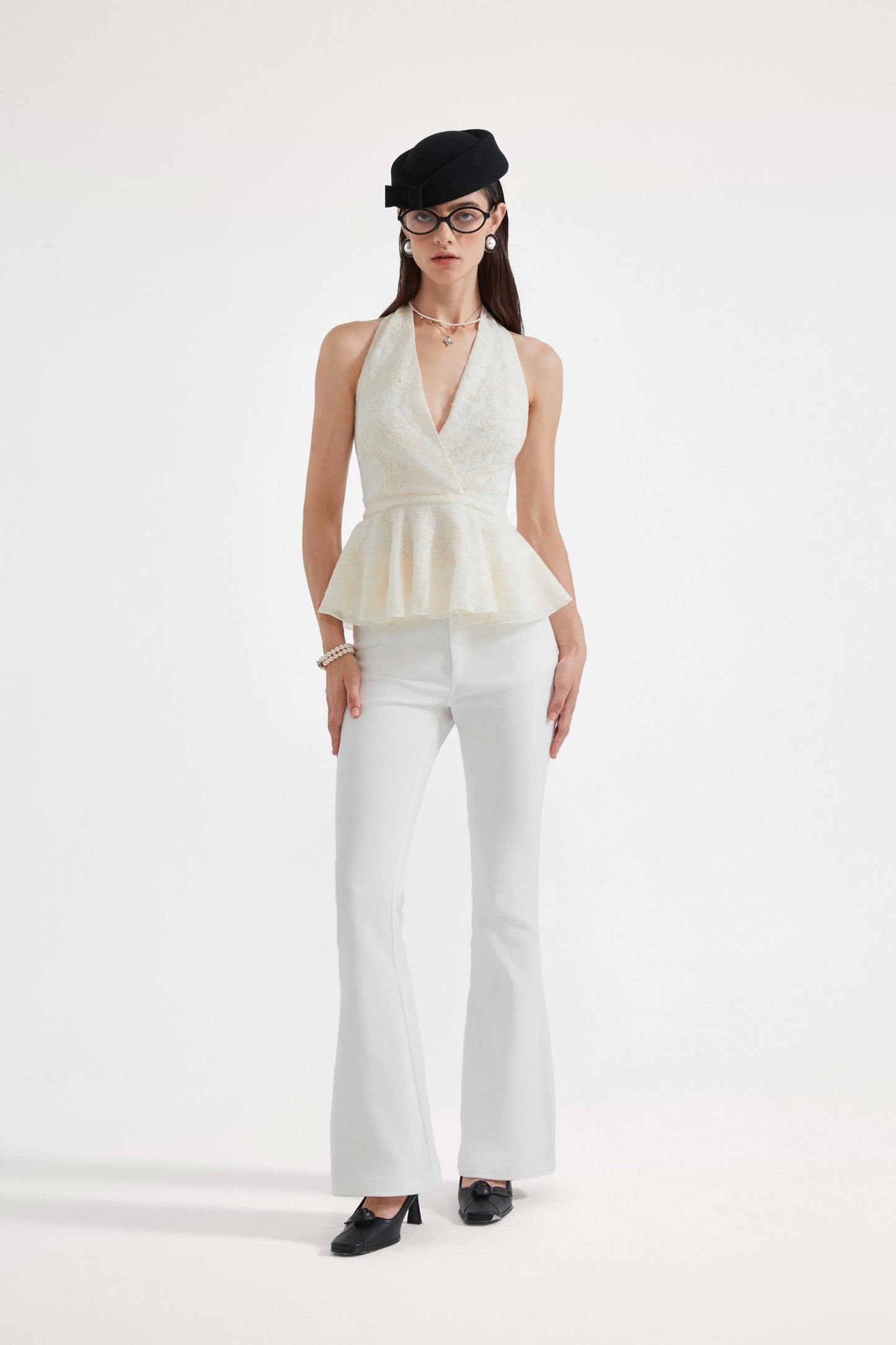White Fitted Flare Jeans