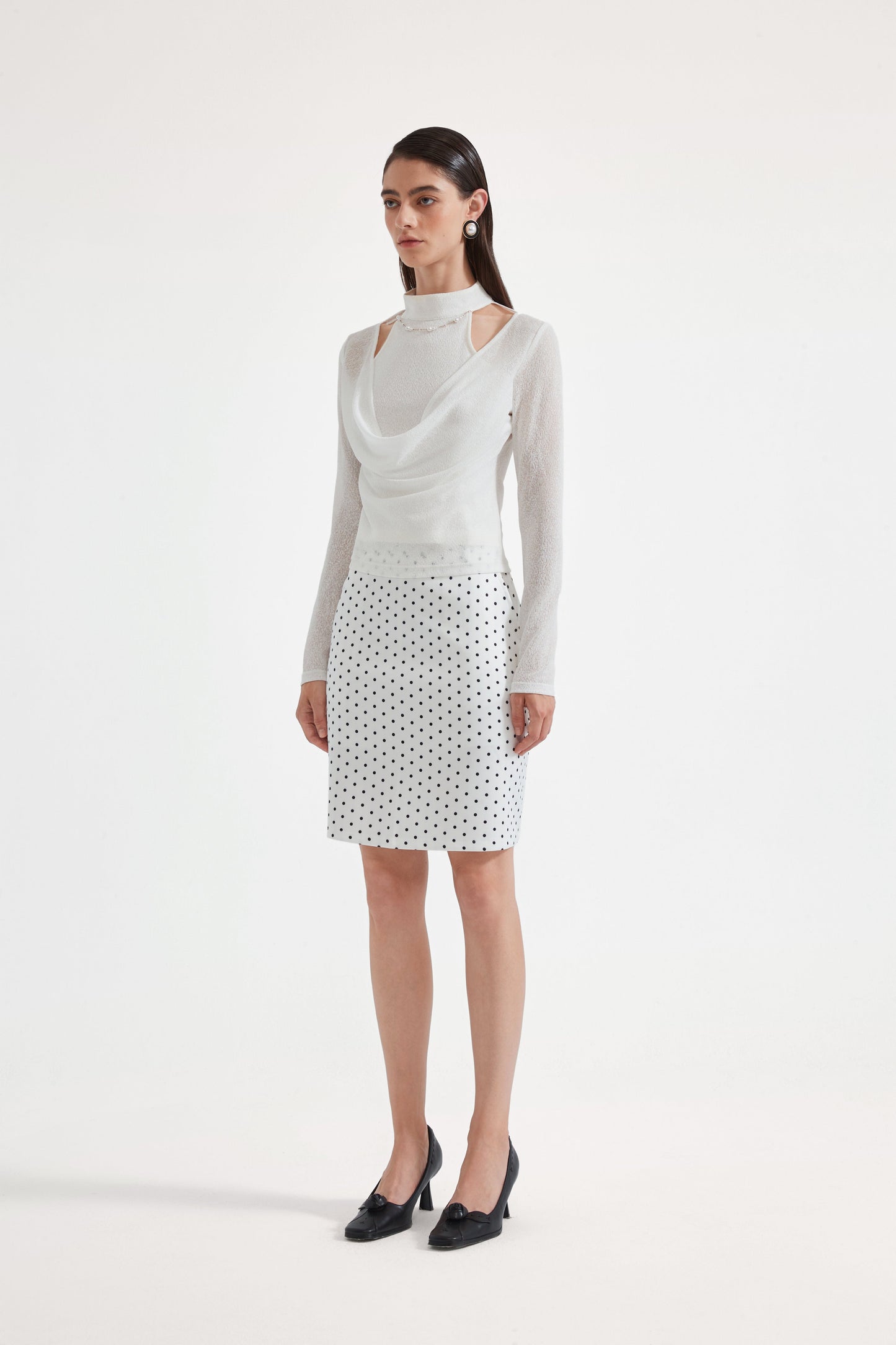 White Beaded Mock-Neck False Two-Piece Top