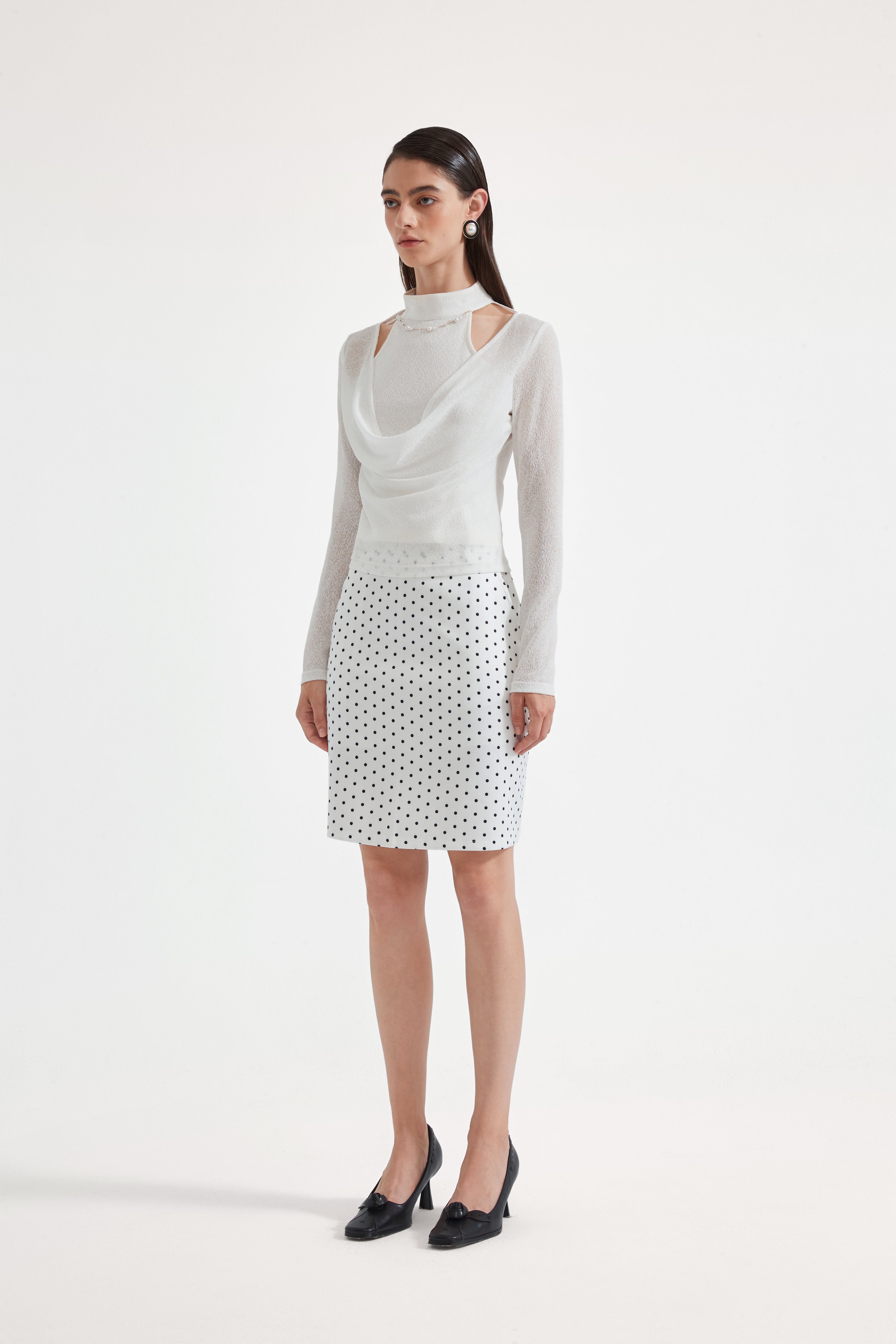 White Beaded Mock-Neck False Two-Piece Top