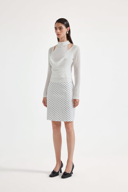 White Beaded Mock-Neck False Two-Piece Top
