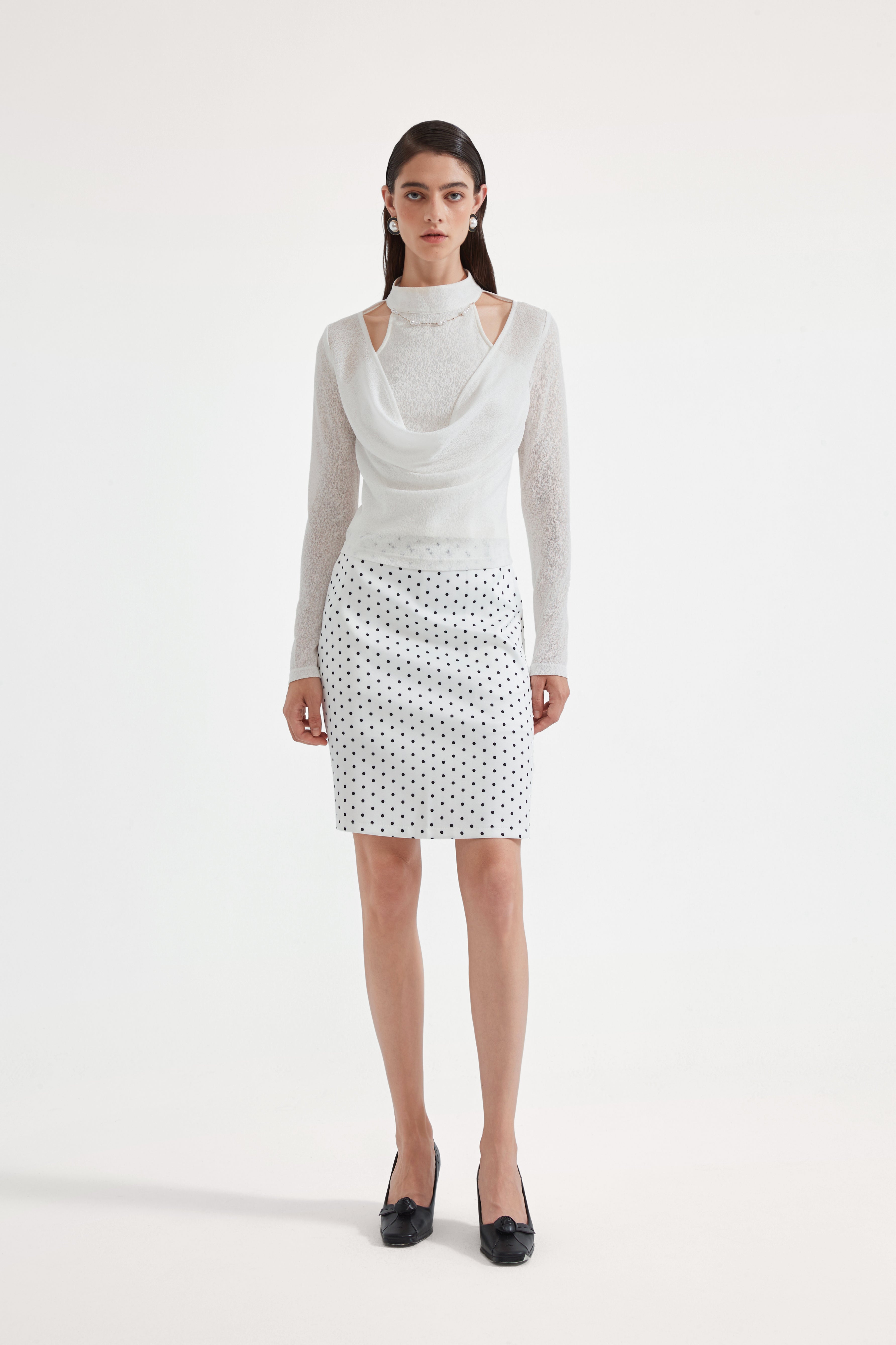 White Beaded Mock-Neck False Two-Piece Top