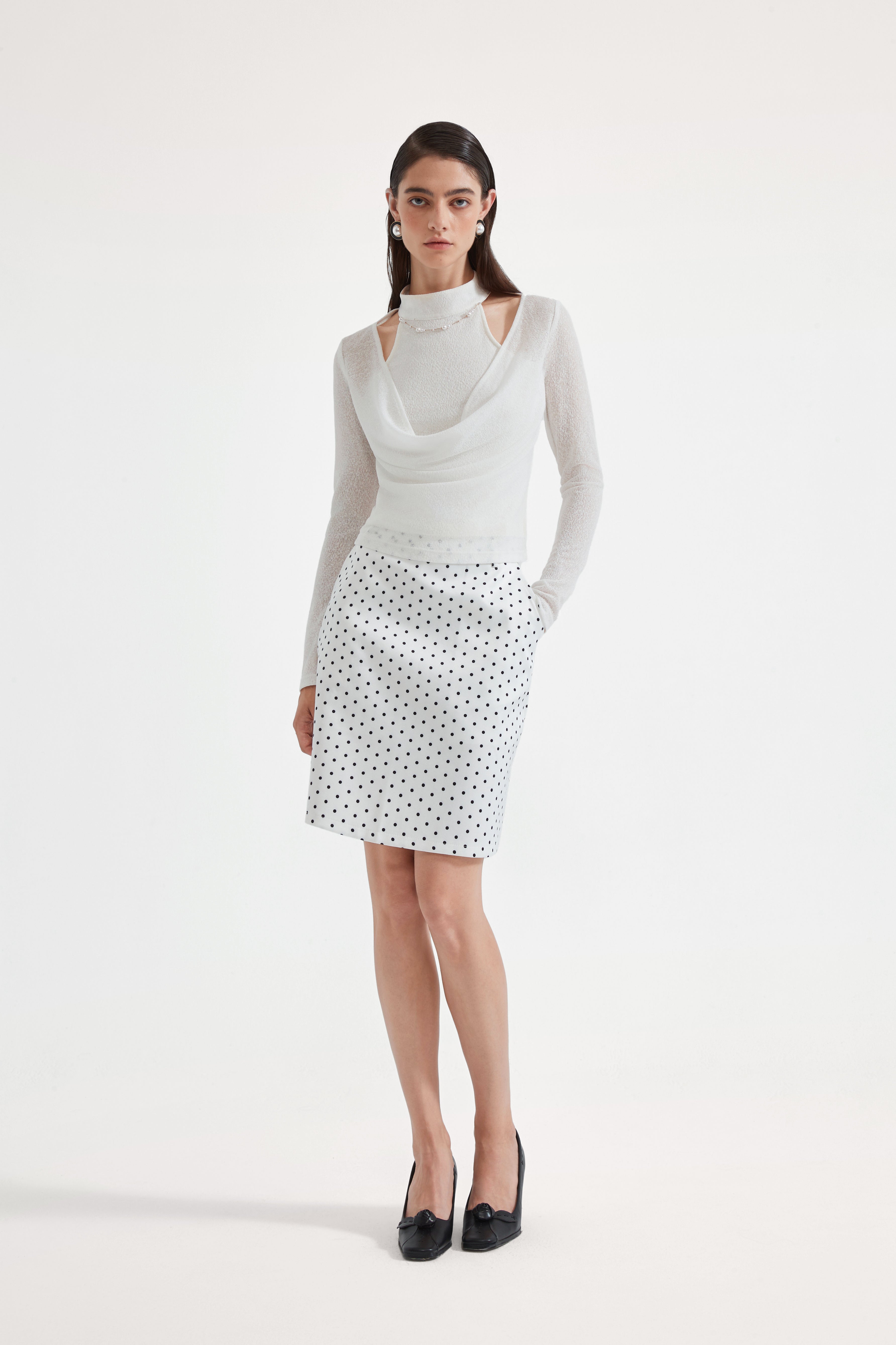 White Beaded Mock-Neck False Two-Piece Top