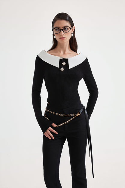 Black Knit Patchwork Base Layer