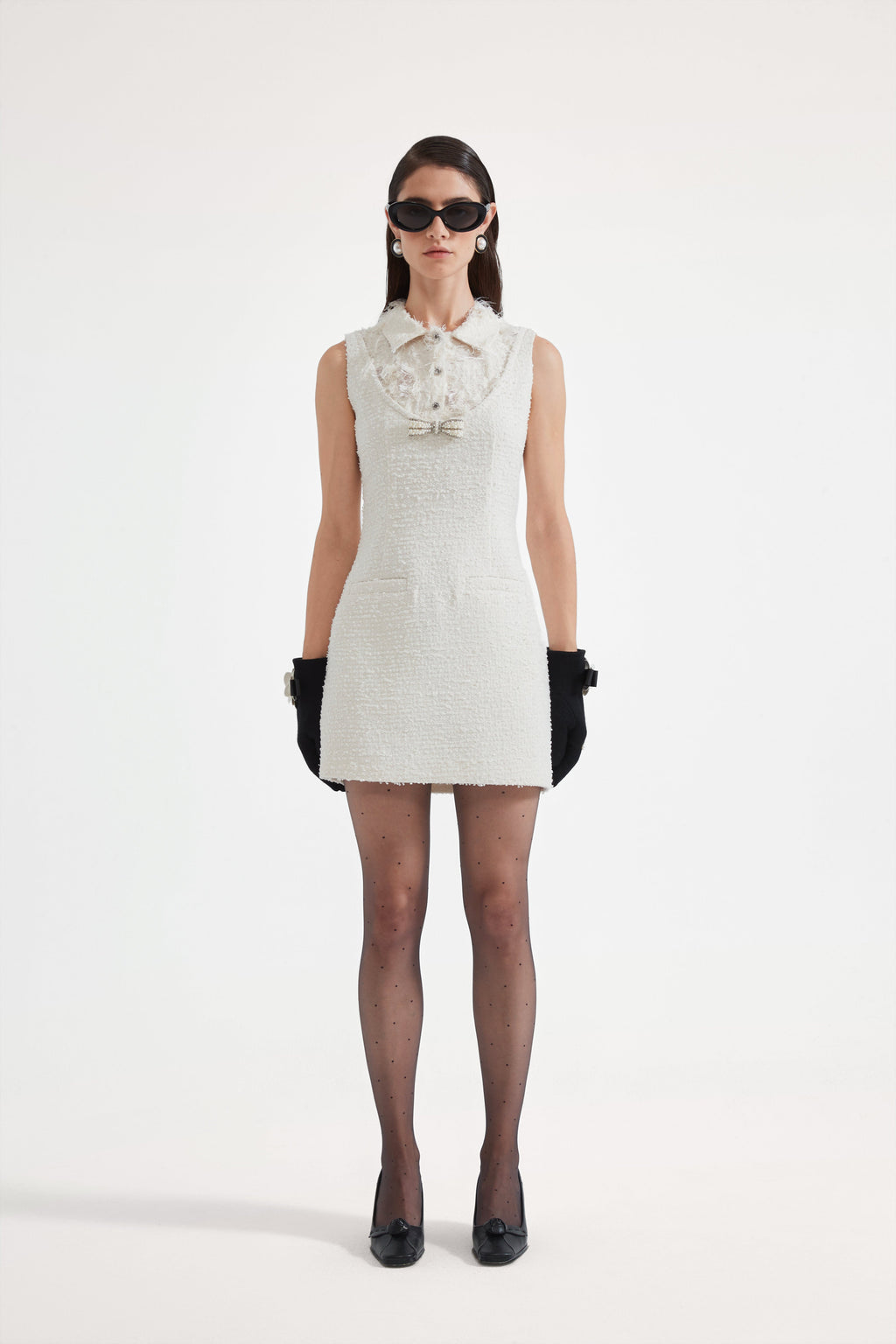 White Xiang-Style Collar-Patchwork Dress
