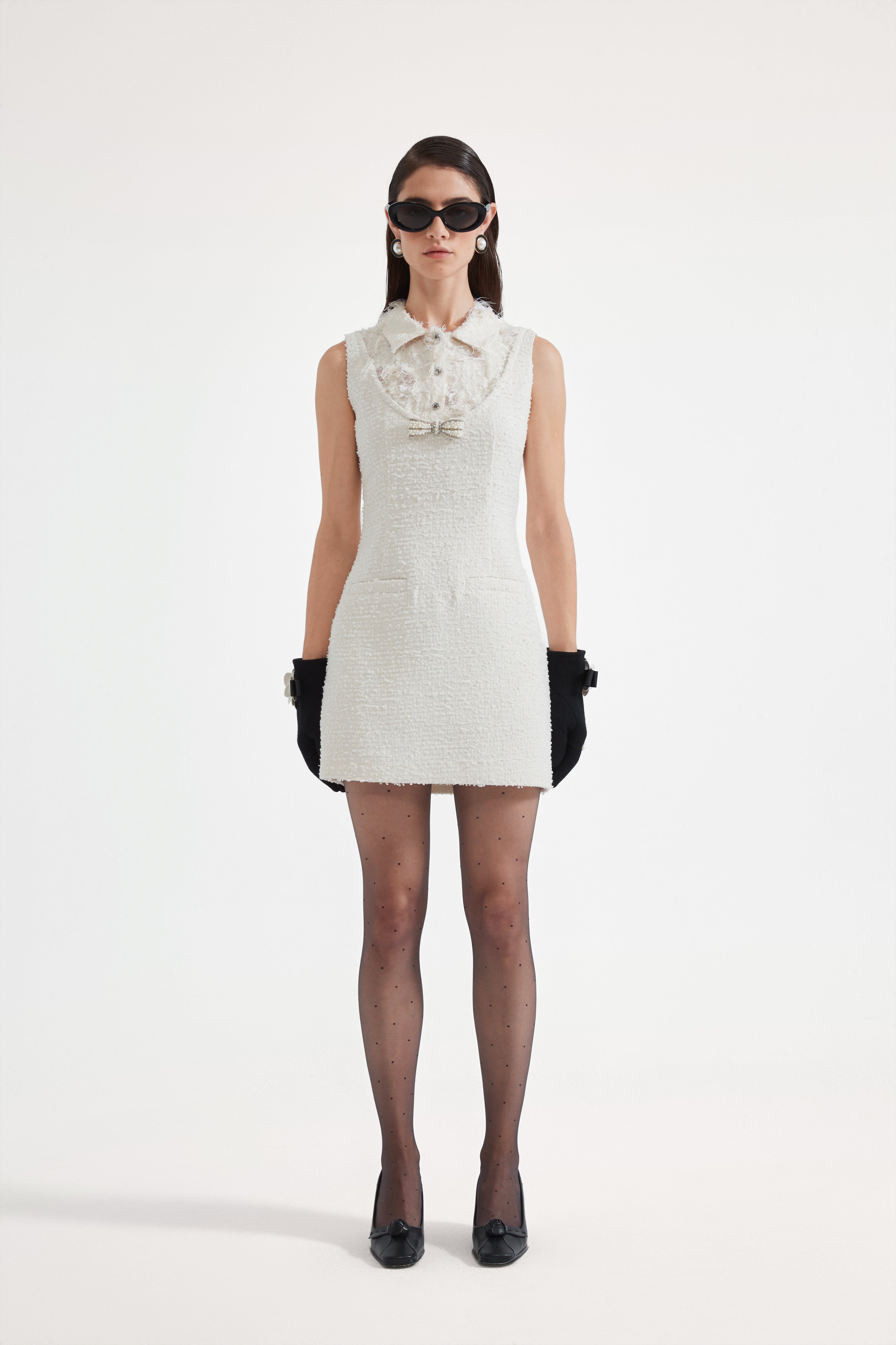 White Xiang-Style Collar-Patchwork Dress