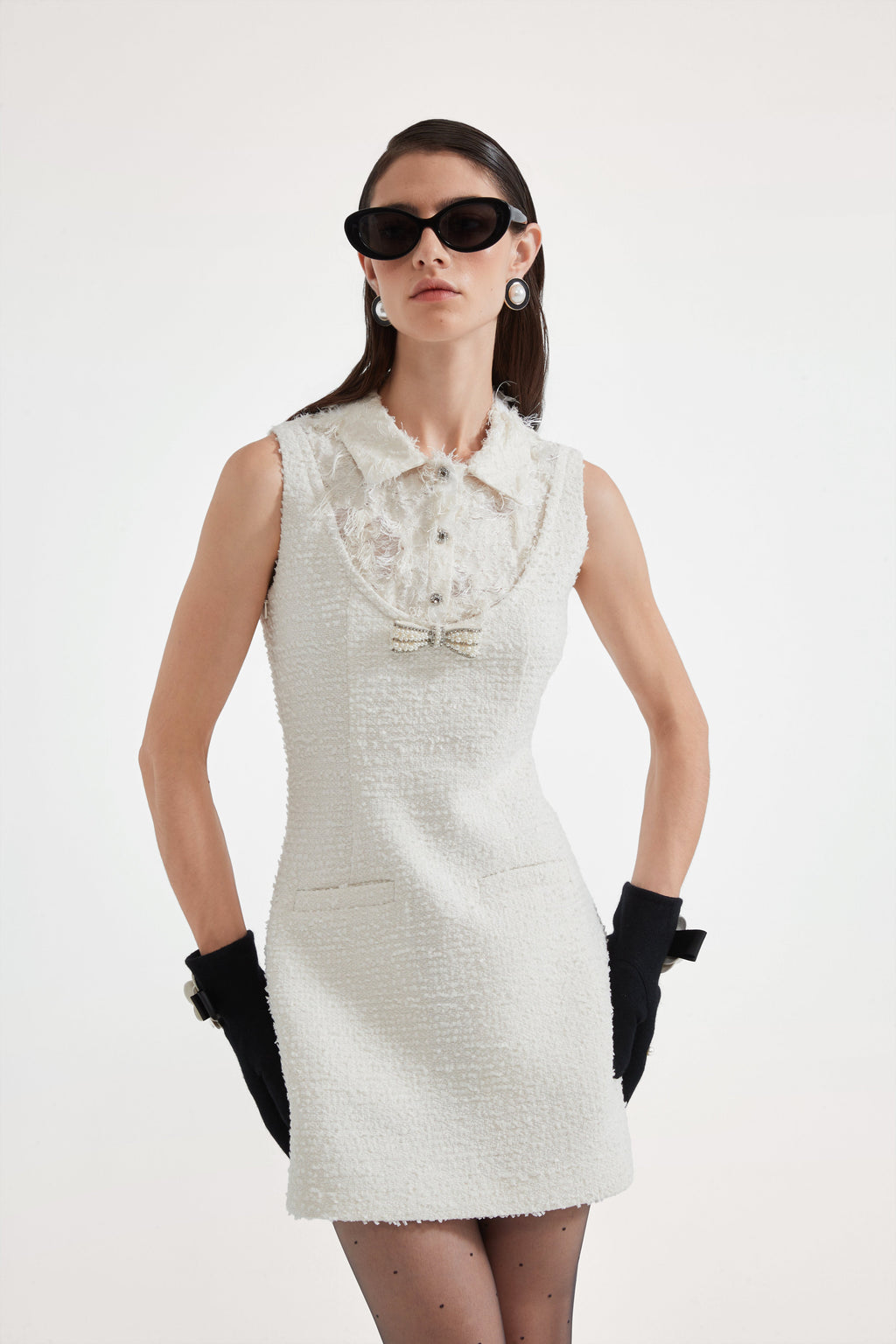 White Xiang-Style Collar-Patchwork Dress