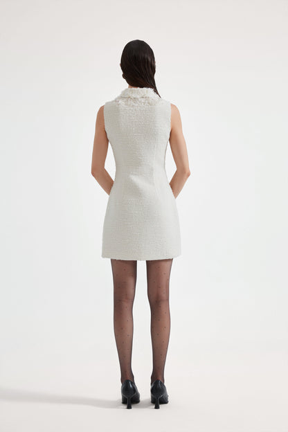 White Xiang-Style Collar-Patchwork Dress