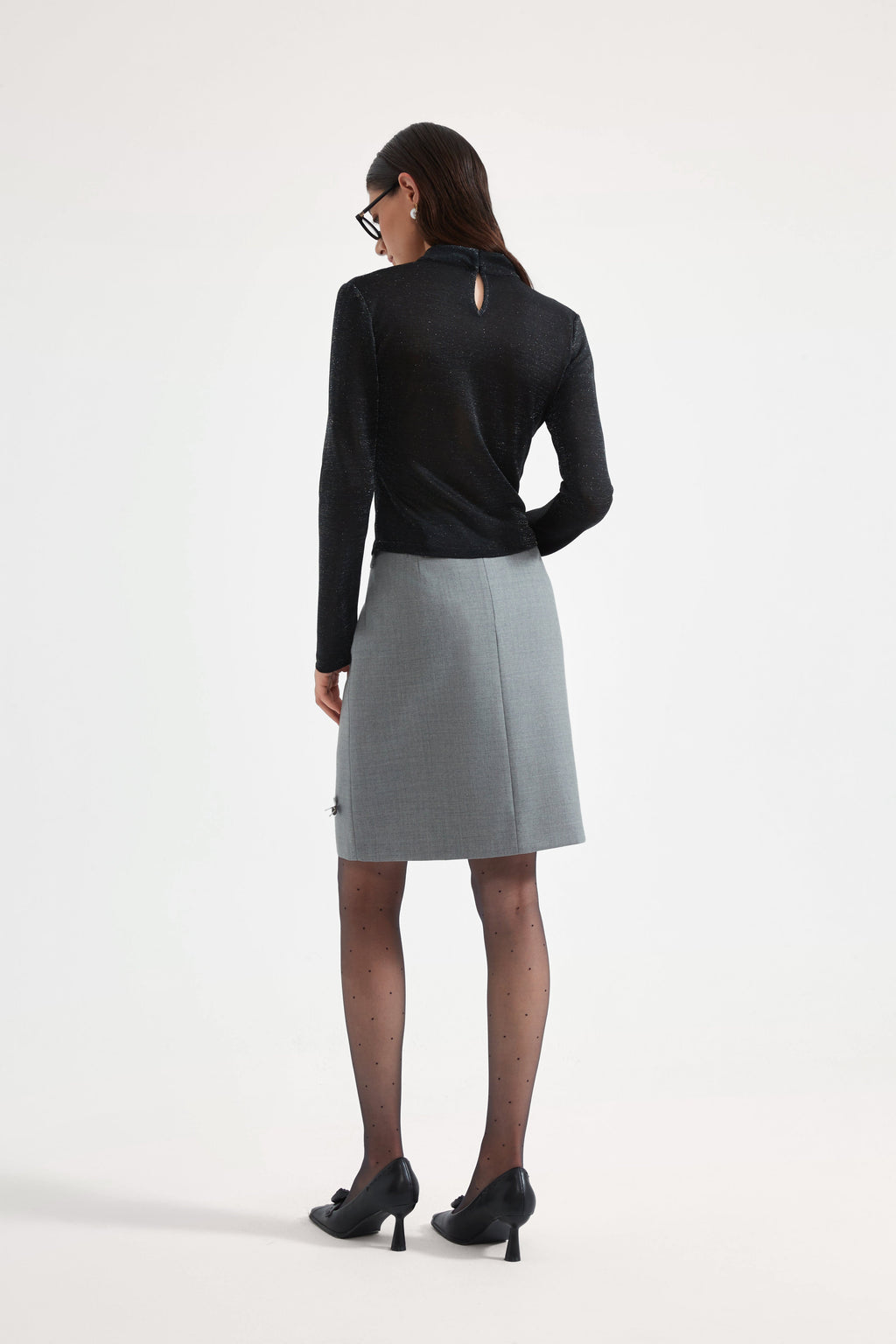 Black Bbeaded Mock-Neck False Two-Piece Top