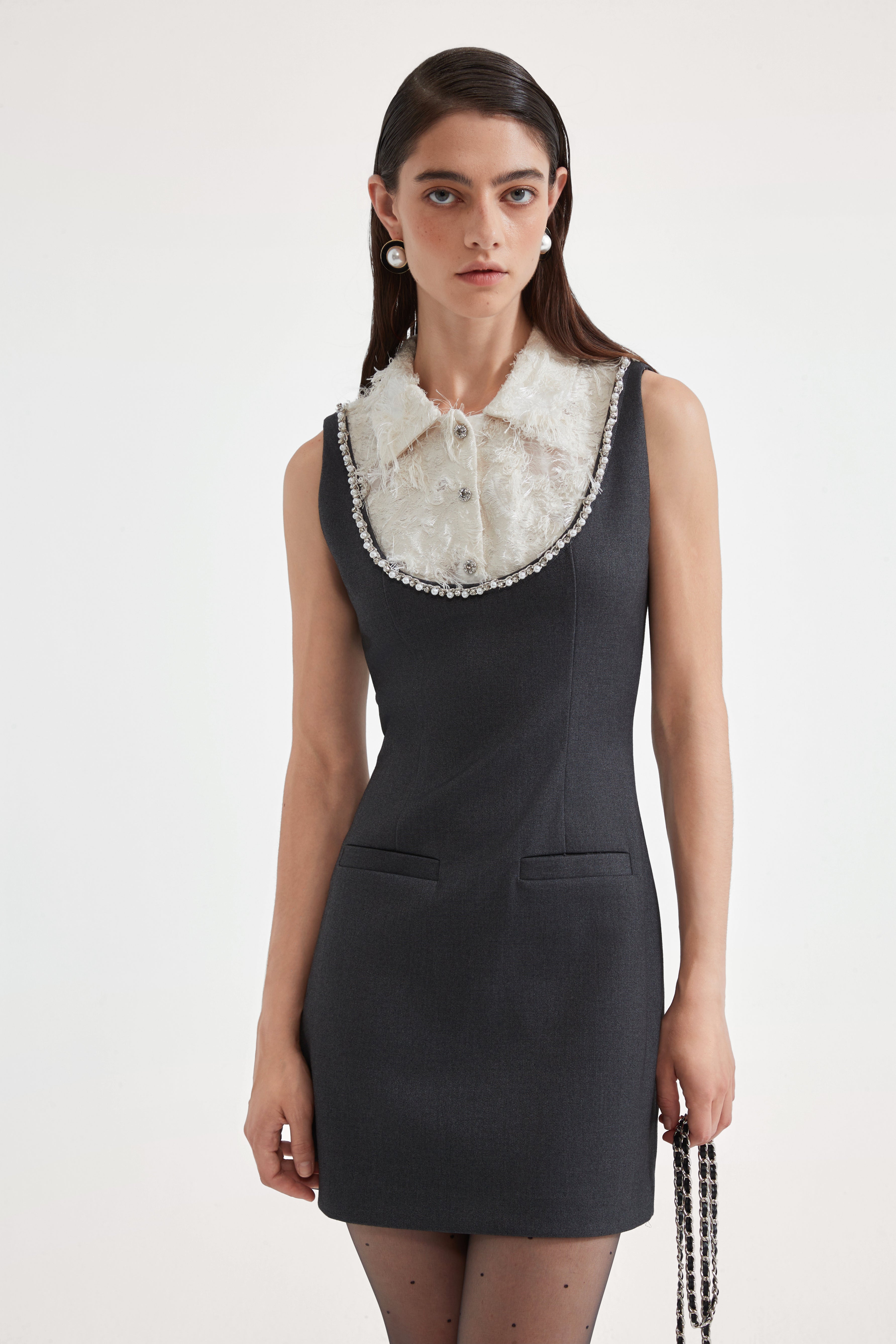Gray Collar-Patchwork Dress