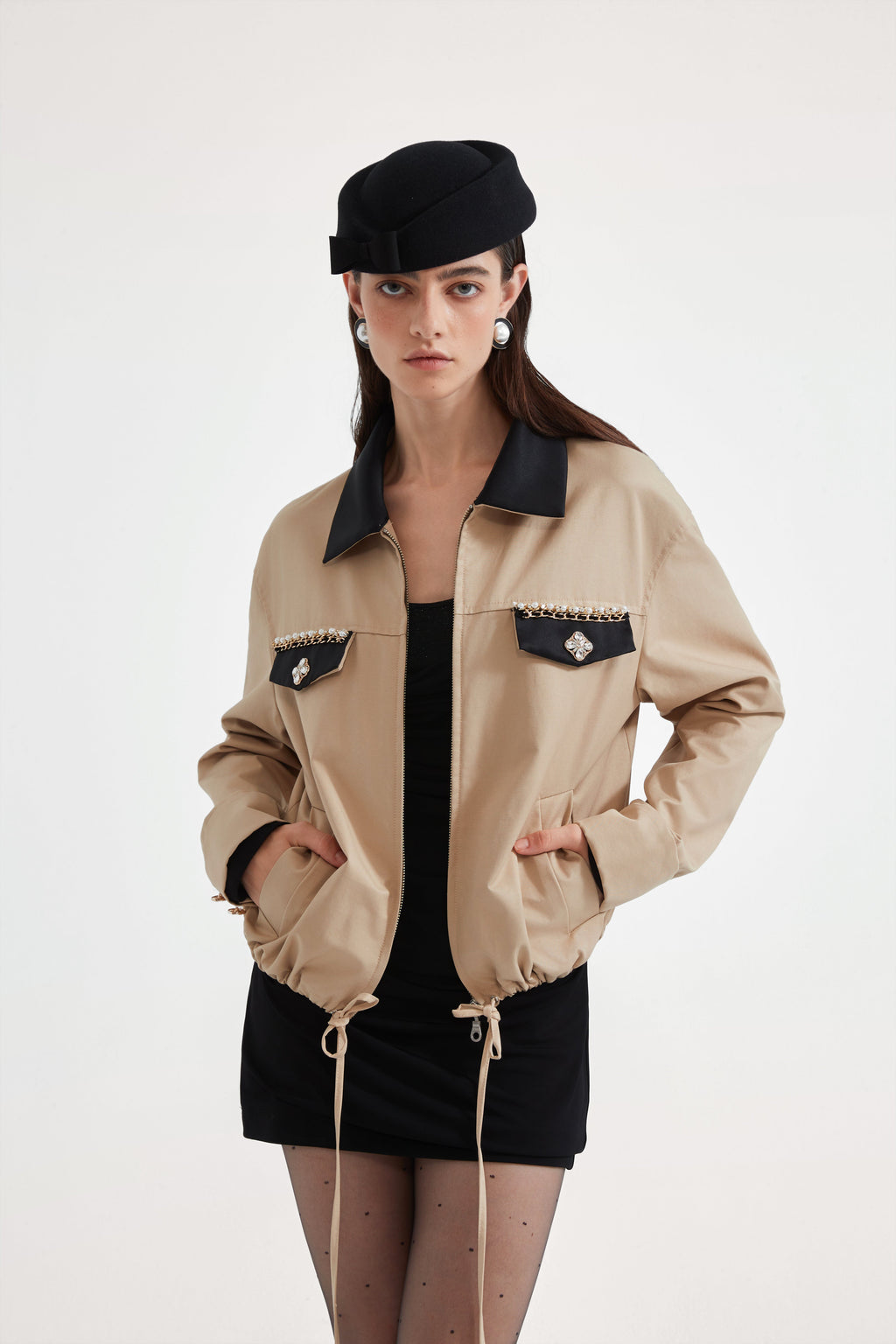 Light Coffee short Beaded Jacket