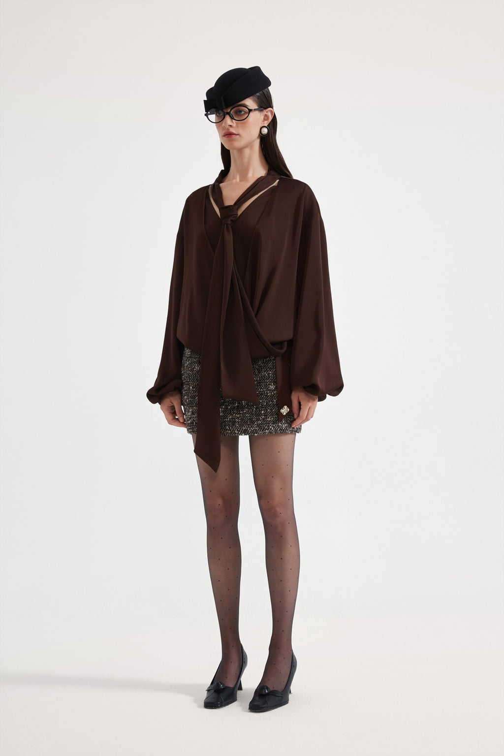 Coffee-Colered Tweed Pencil Skirt