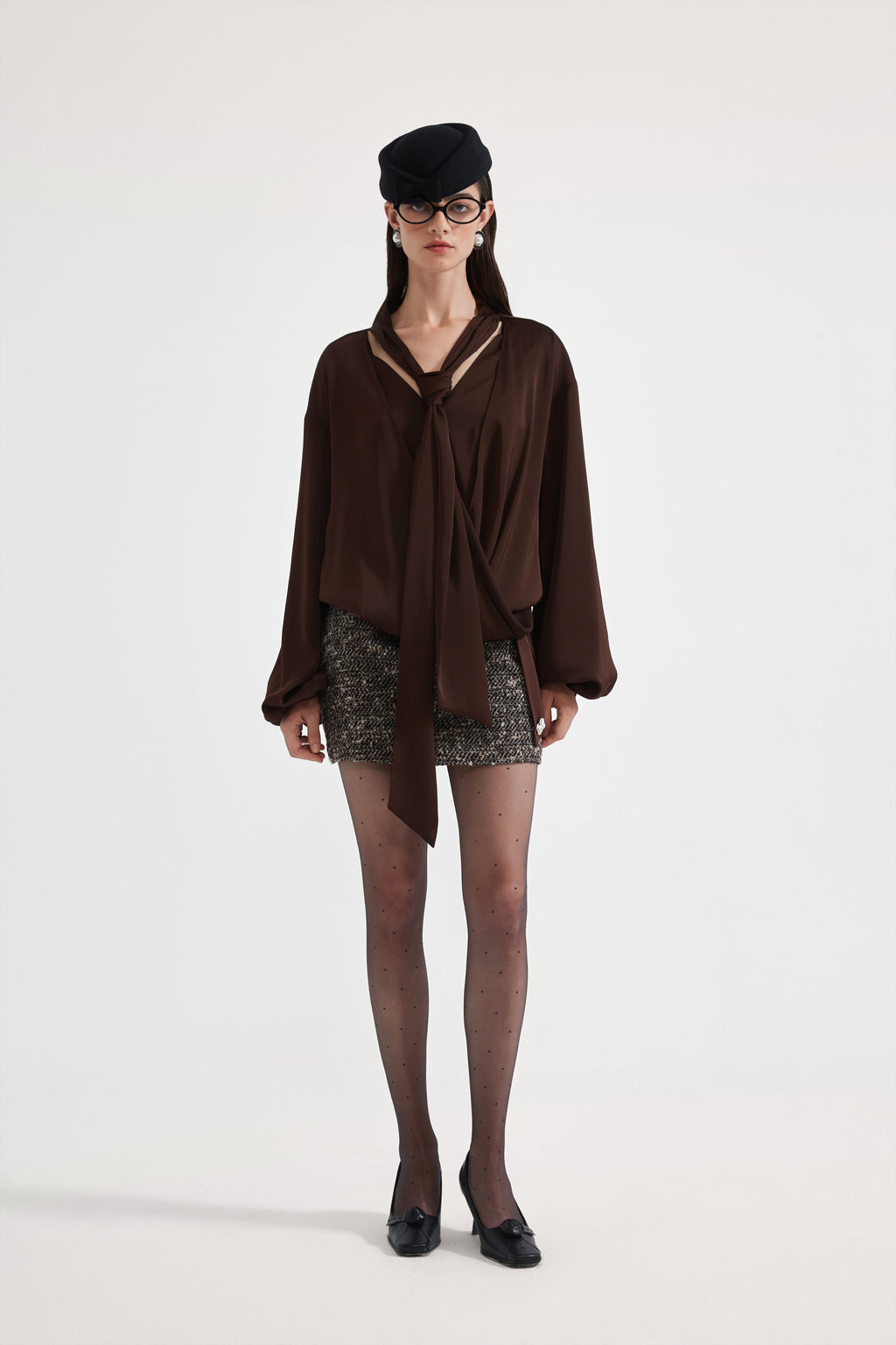 Coffee-Colered Tweed Pencil Skirt