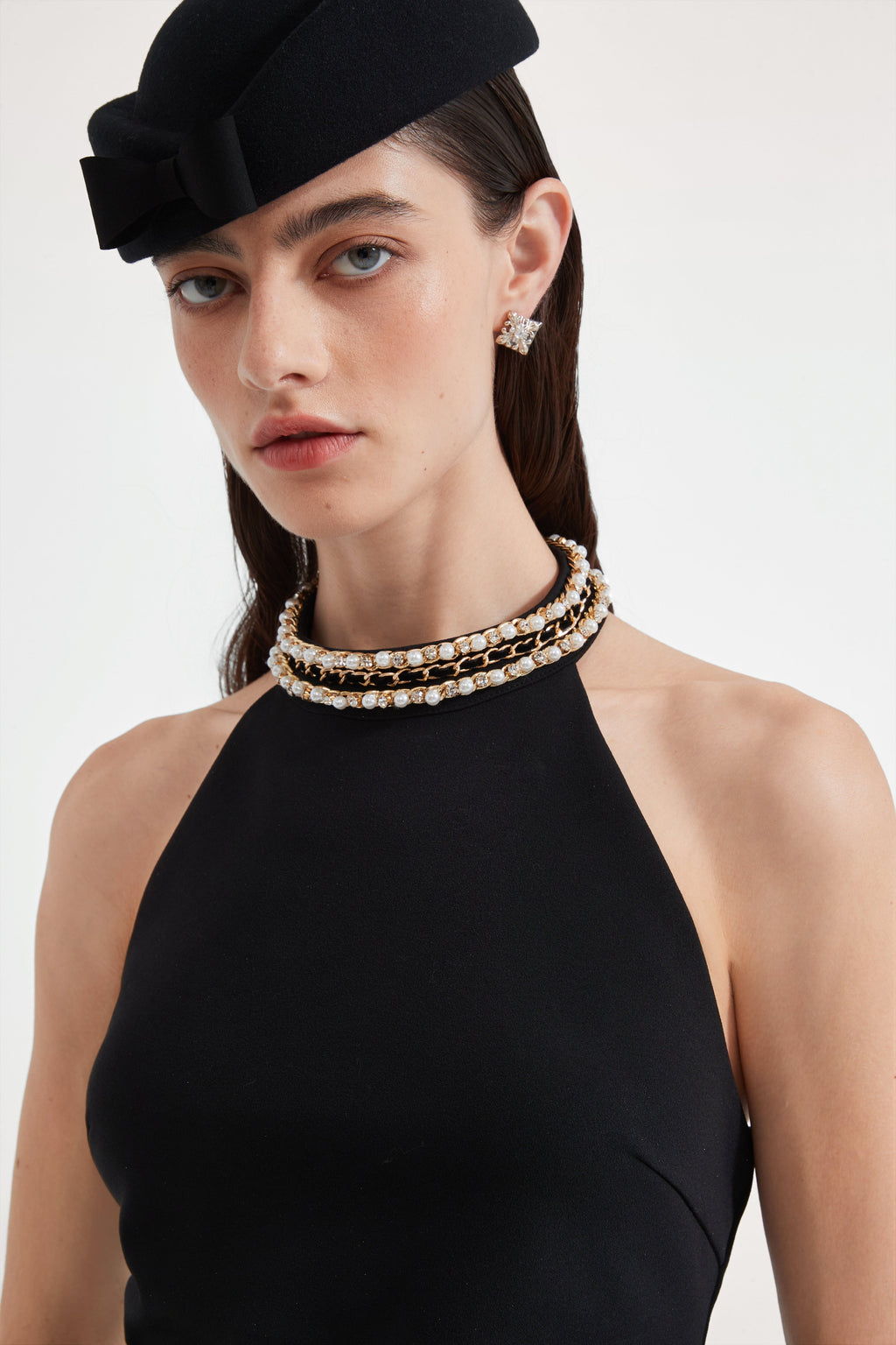 Black Halter Beaded Ruched Dress