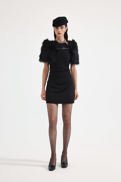 Black Halter Beaded Ruched Dress