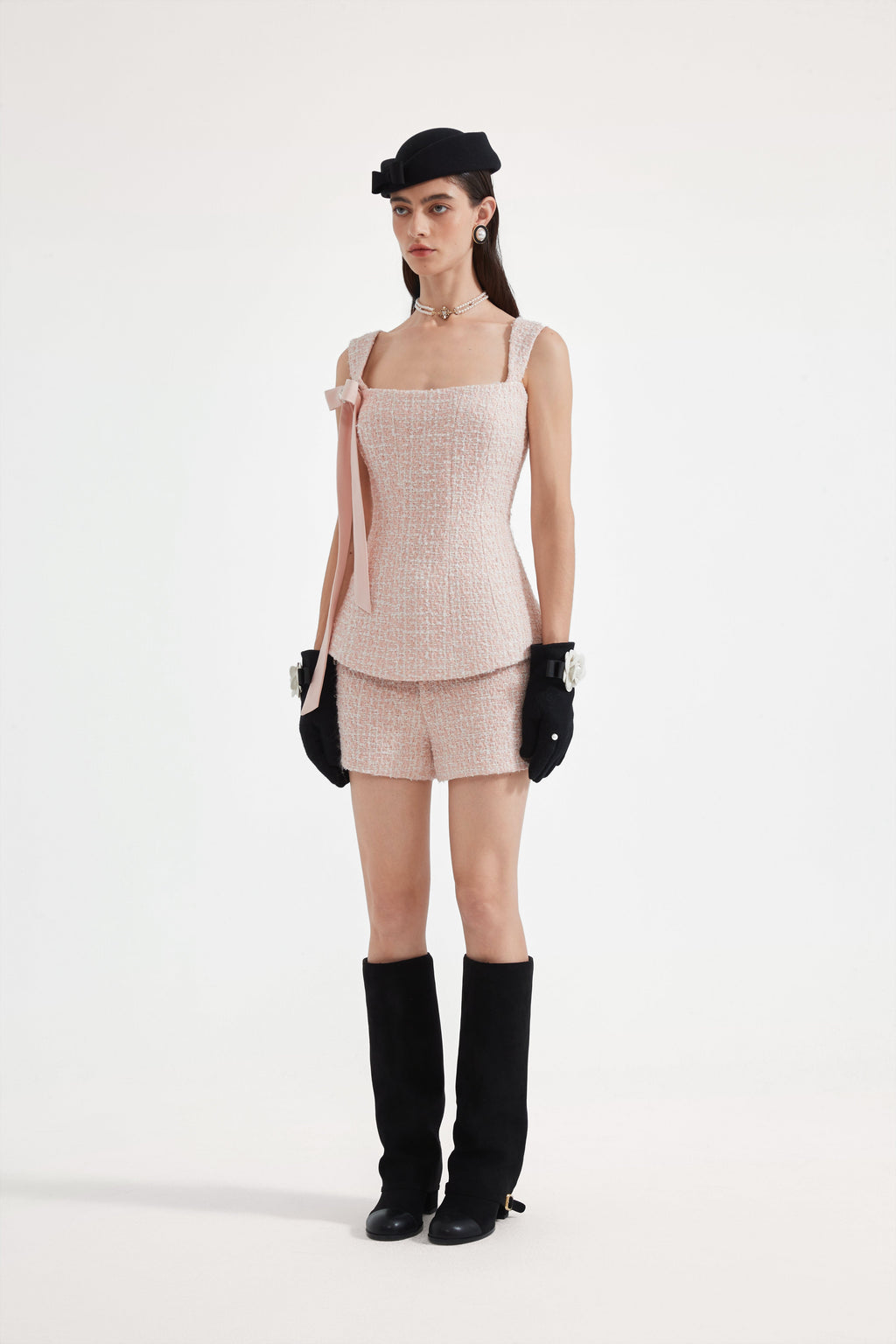 Pink Bow Sleeveless Fitted Top