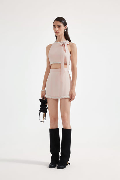 Pink Beaded Halter Cropped Top